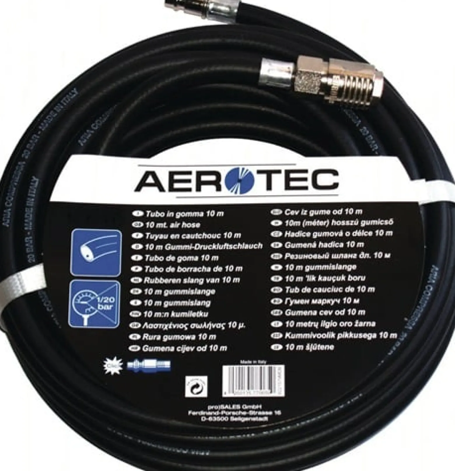 AEROTEC Druckluftschlauch ID 13mm L.10m Kuppl.DN 7,2 - 2005745