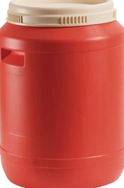 Batteriefass 60l HD-PE reinorange (Deckel hellelfenbein) m.Griffmulden WEMAS