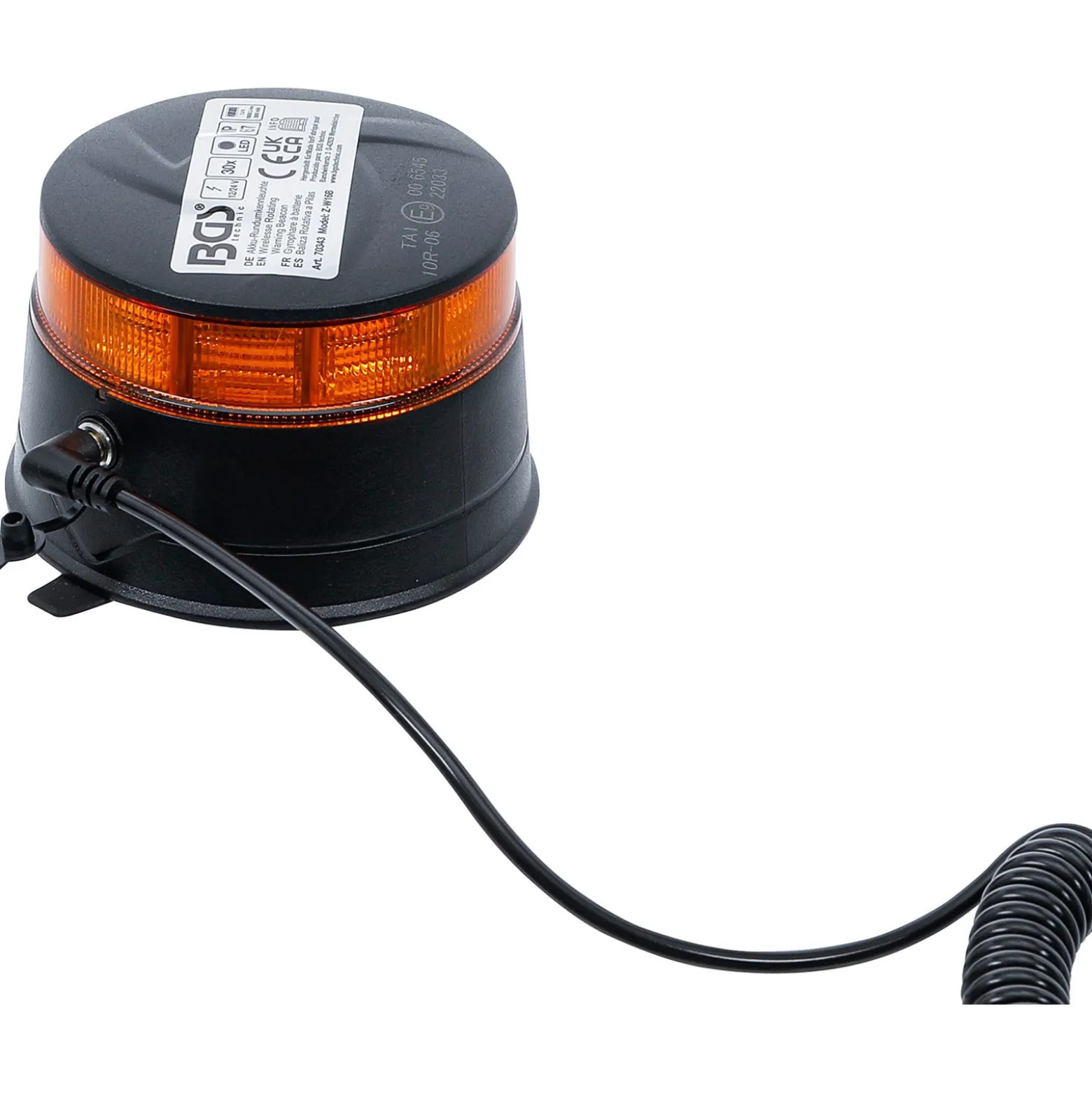 BGS Akku-Rundumkennleuchte gelb mit Magnet 12 V / 24 V Ø 130 mm - 70343