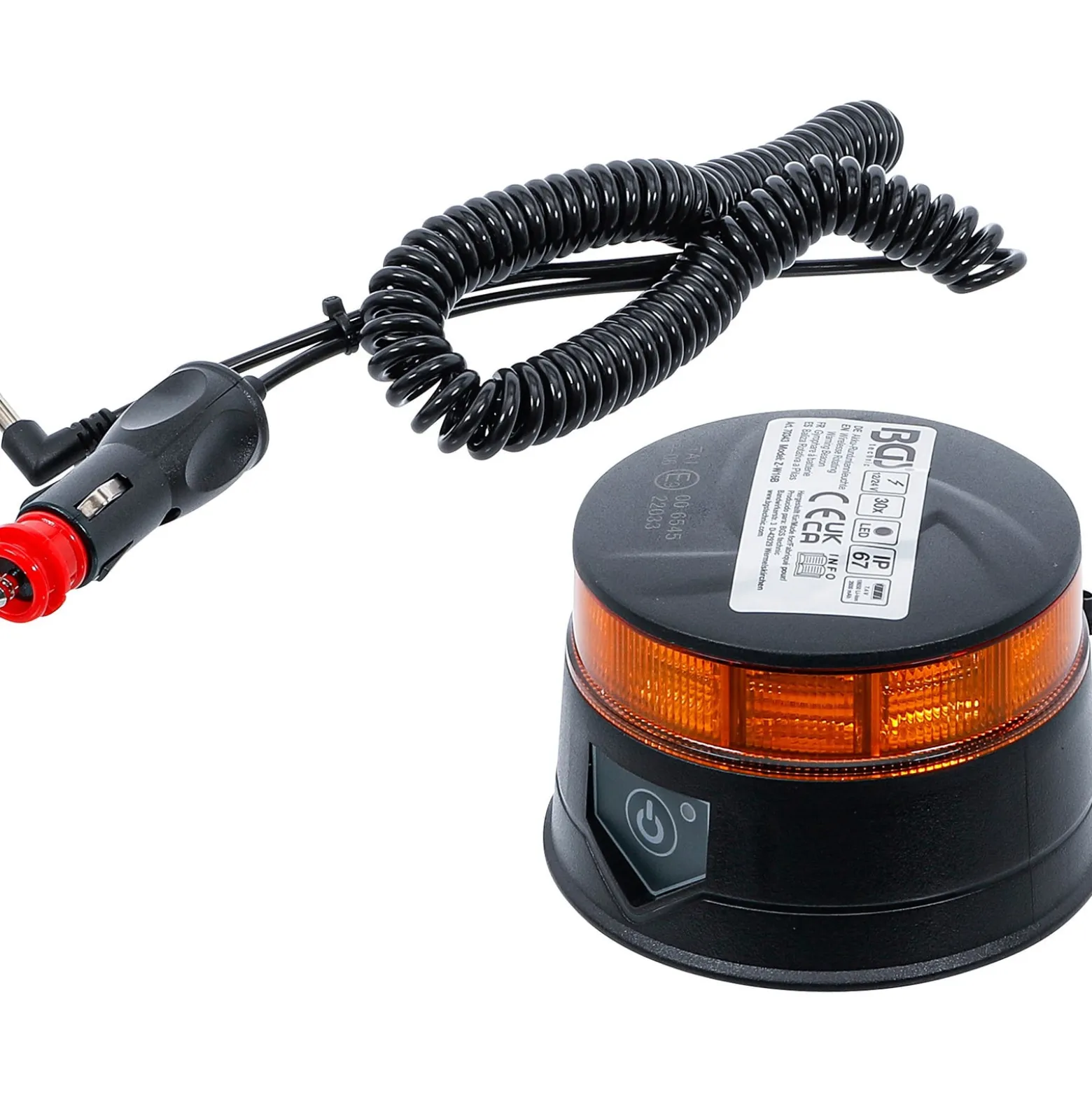 BGS Akku-Rundumkennleuchte gelb mit Magnet 12 V / 24 V Ø 130 mm - 70343