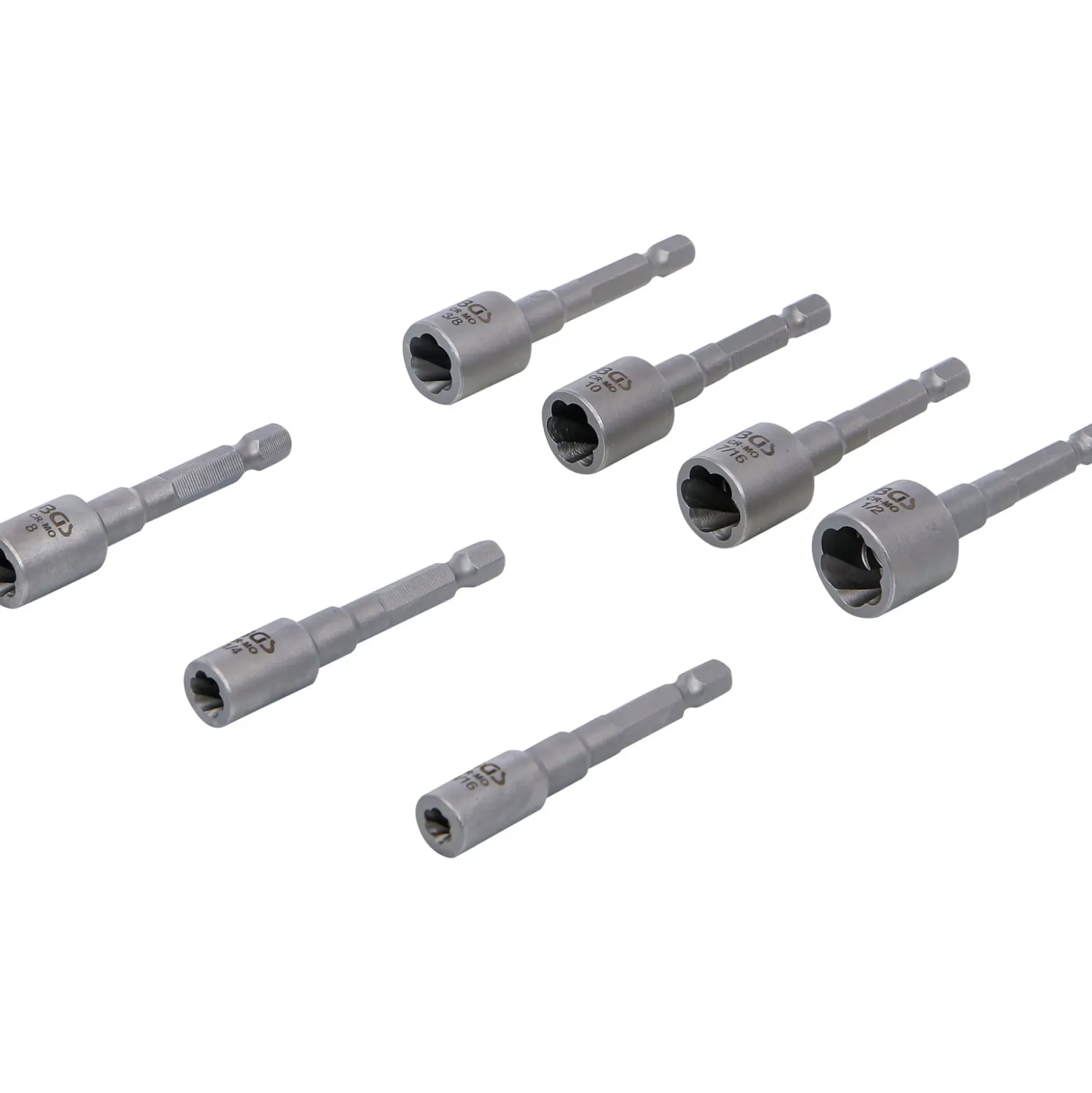 BGS Ausdreh-Satz für Schrauben und Muttern | Antrieb Außensechskant 6,3 mm (1/4") | für Bohrmaschinen | 7-tlg. - 74562