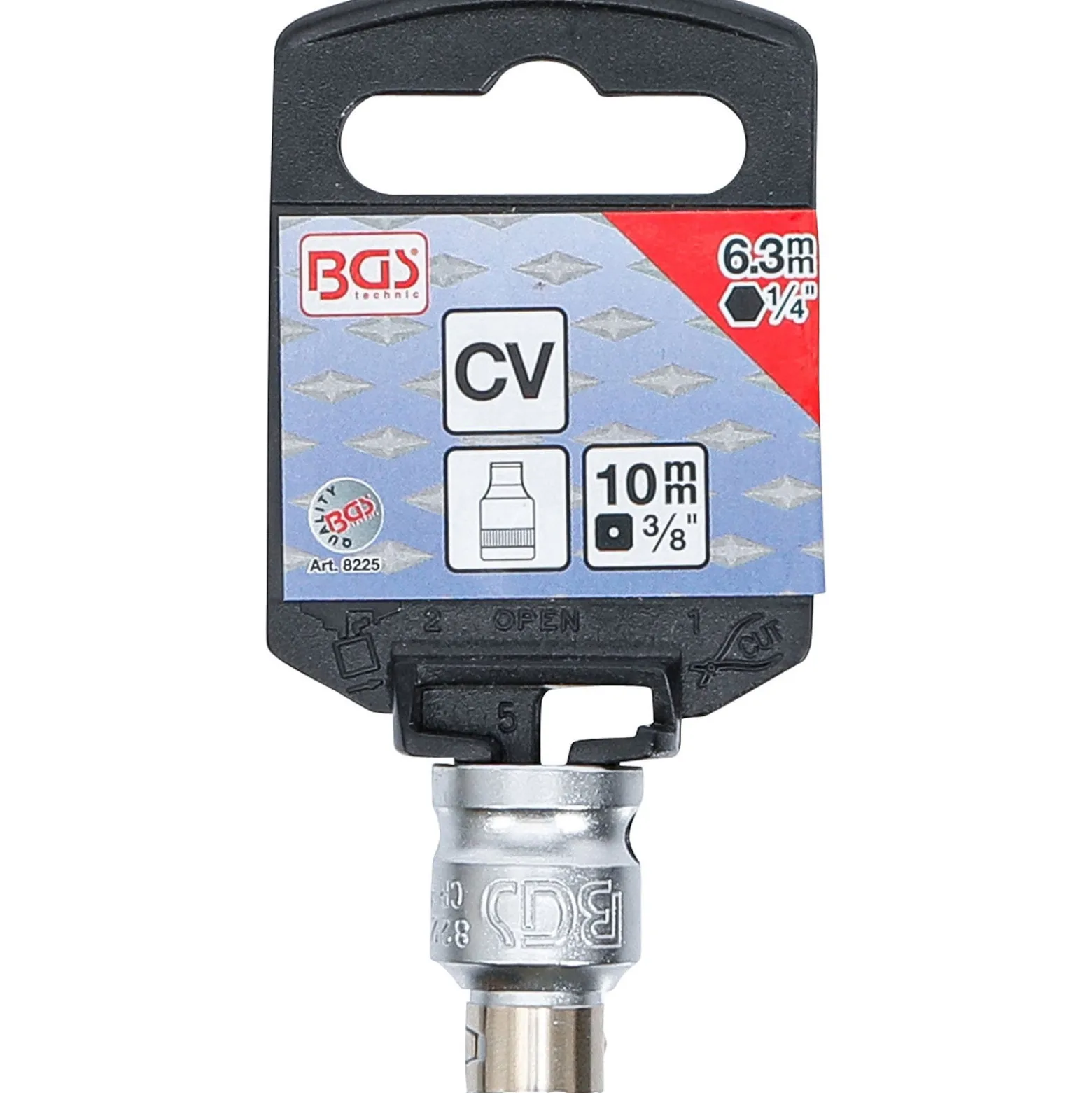 BGS Bit-Adapter mit Haltekugel Innenvierkant 10 mm (3/8") Innensechskant 6,3 mm (1/4") - 8225