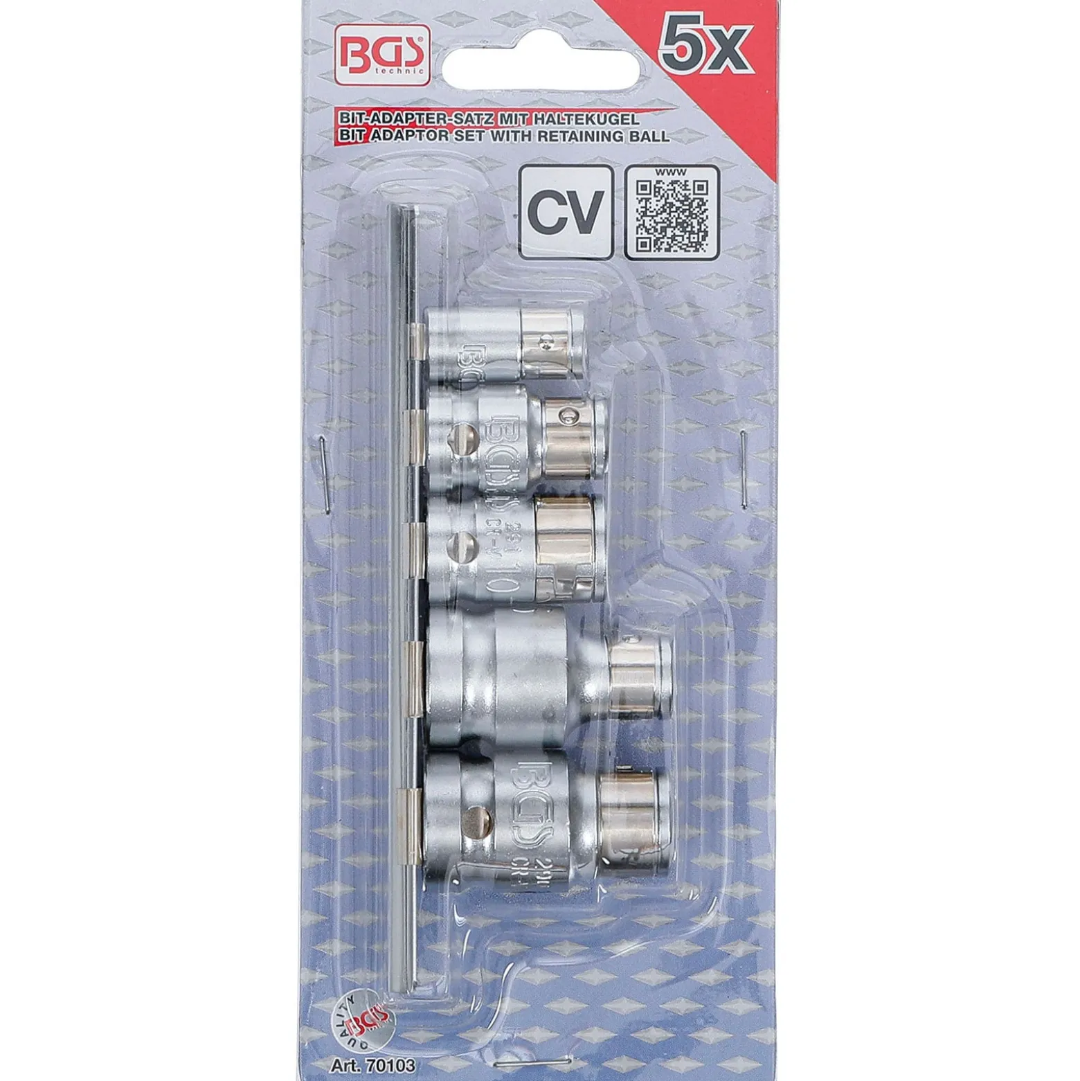 BGS Bit-Adapter-Satz mit Haltekugel Innenvierkant 6,3 mm (1/4") / 10 mm (3/8") / 12,5 mm (1/2") 5-tlg - 70103