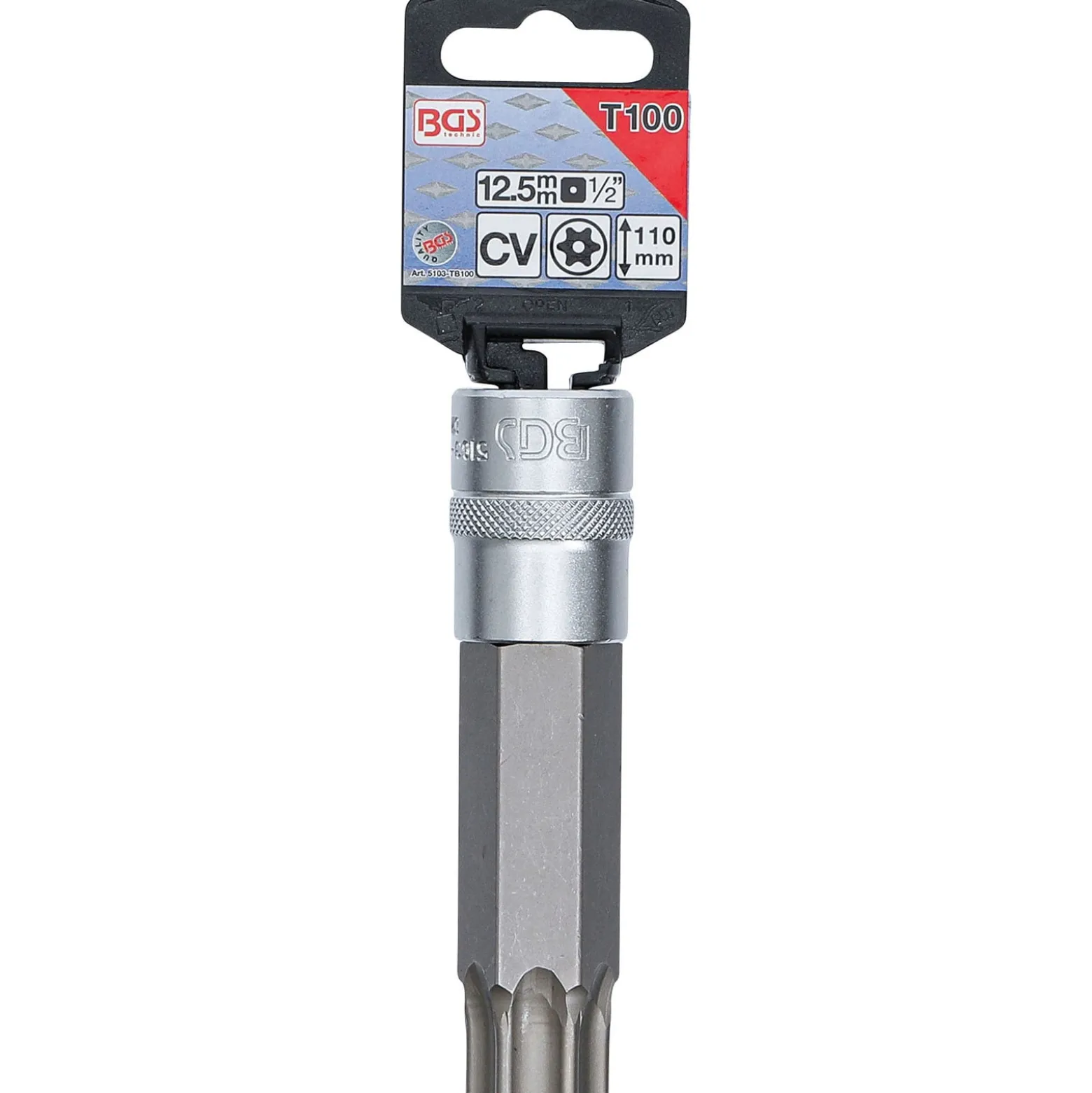 BGS Bit-Einsatz Länge 110 mm Antrieb Innenvierkant 12,5 mm (1/2") T-Profil (für Torx) mit Bohrung T100 - 5103-TB100