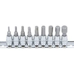BGS Bit-Einsatz-Satz Antriebe Innenvierkant 6,3 mm (1/4") Innensechskant 3/32" - 3/8" Zollgrößen 9tlg. - 2749