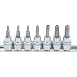 BGS Bit-Einsatz-Satz Antrieb Innenvierkant 10 mm (3/8") T-Profil (für Torx) mit Bohrung T15 - T50 7tlg. - 9341