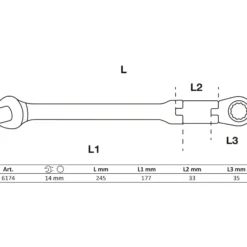 BGS Doppelgelenk-Ratschenring-Maulschlüssel abwinkelbar SW 14 mm - 6174
