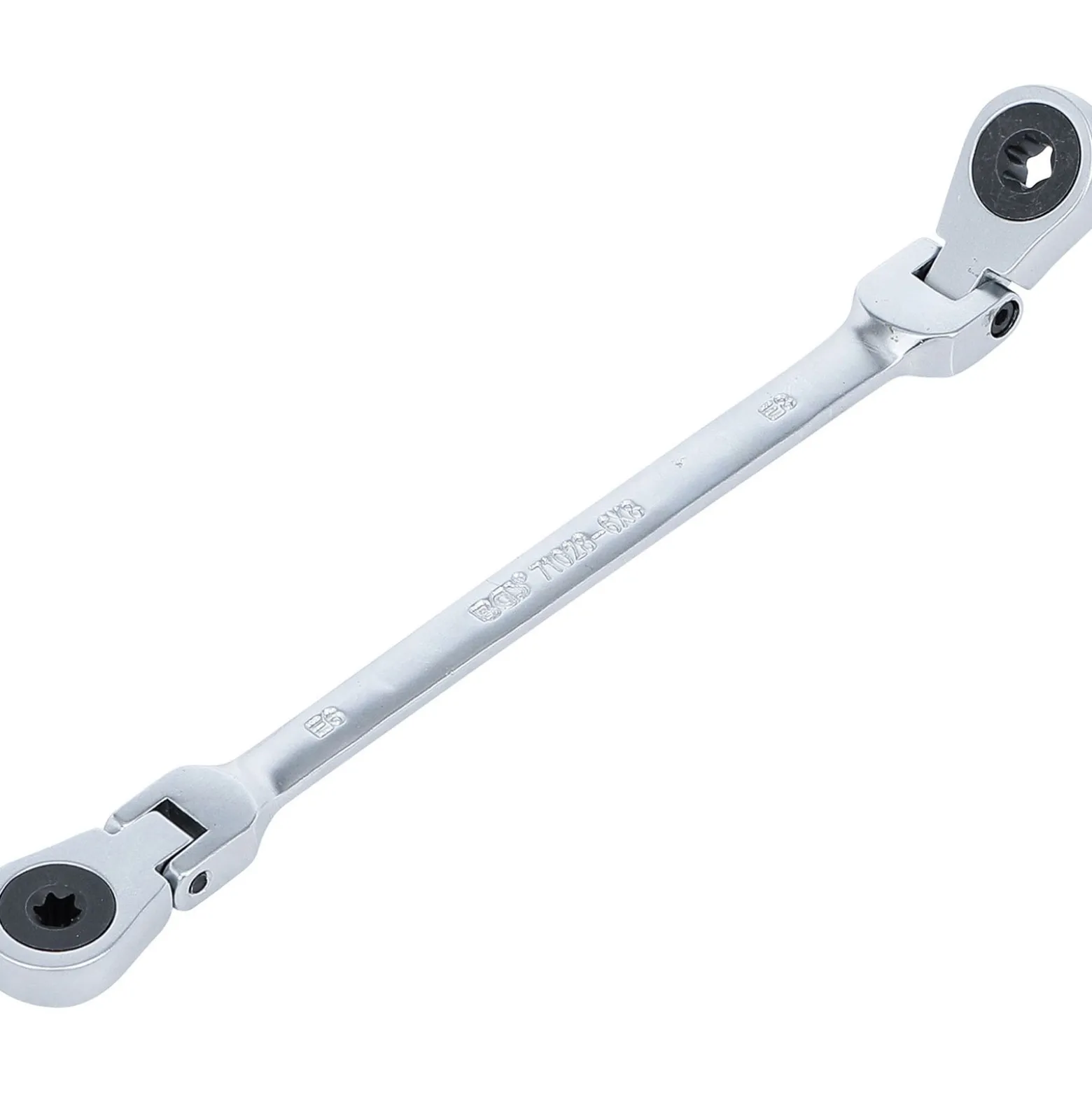 BGS Doppel-Ratschen-Ringschlüssel abwinkelbar mit E-Profil Ringköpfen SW E6 x E8 - 71028-6X8