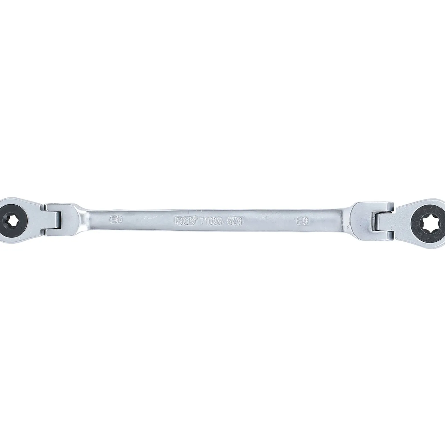 BGS Doppel-Ratschen-Ringschlüssel abwinkelbar mit E-Profil Ringköpfen SW E6 x E8 - 71028-6X8