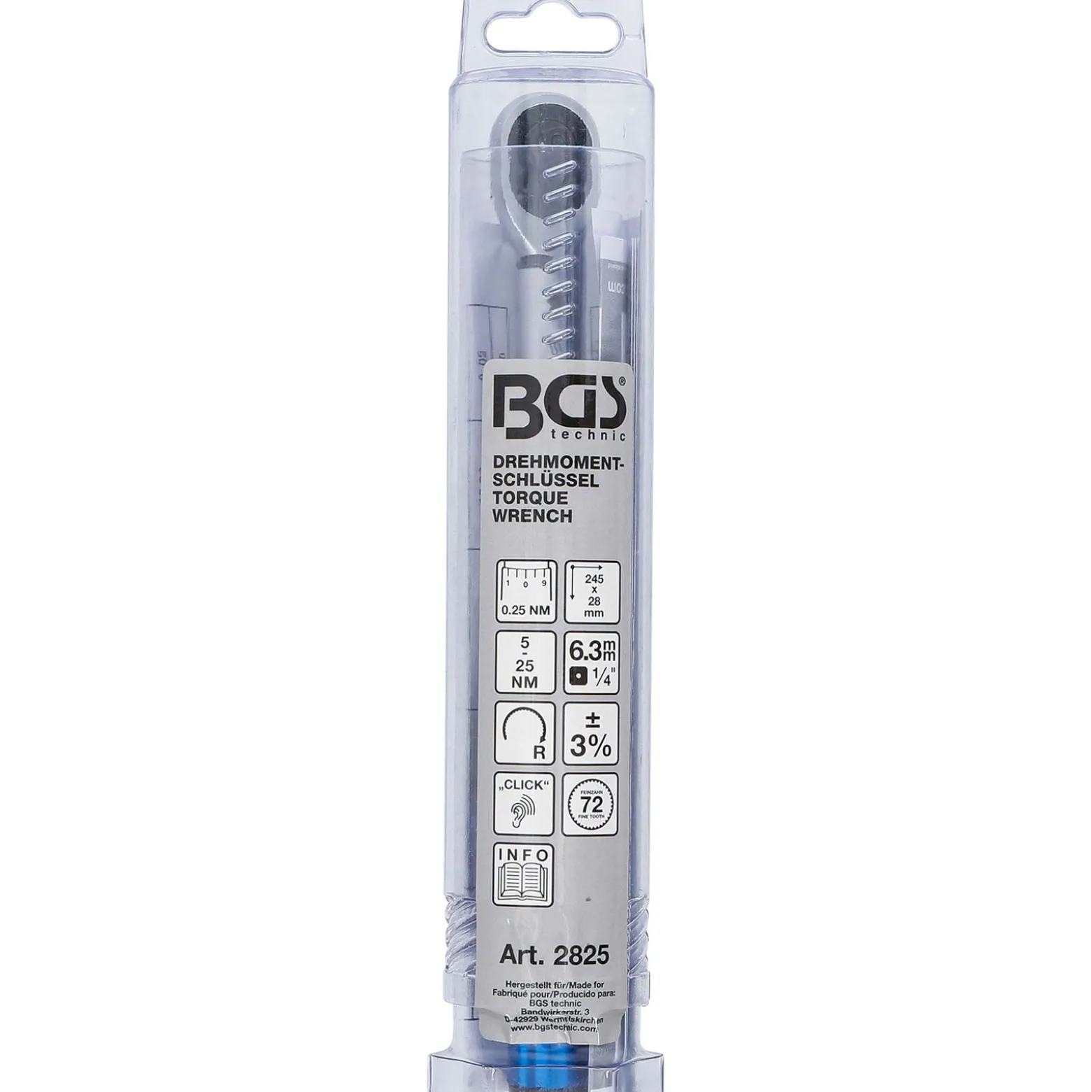BGS Drehmomentschlüssel Abtrieb Außenvierkant 6,3 mm (1/4") 5 - 25 Nm - 2825