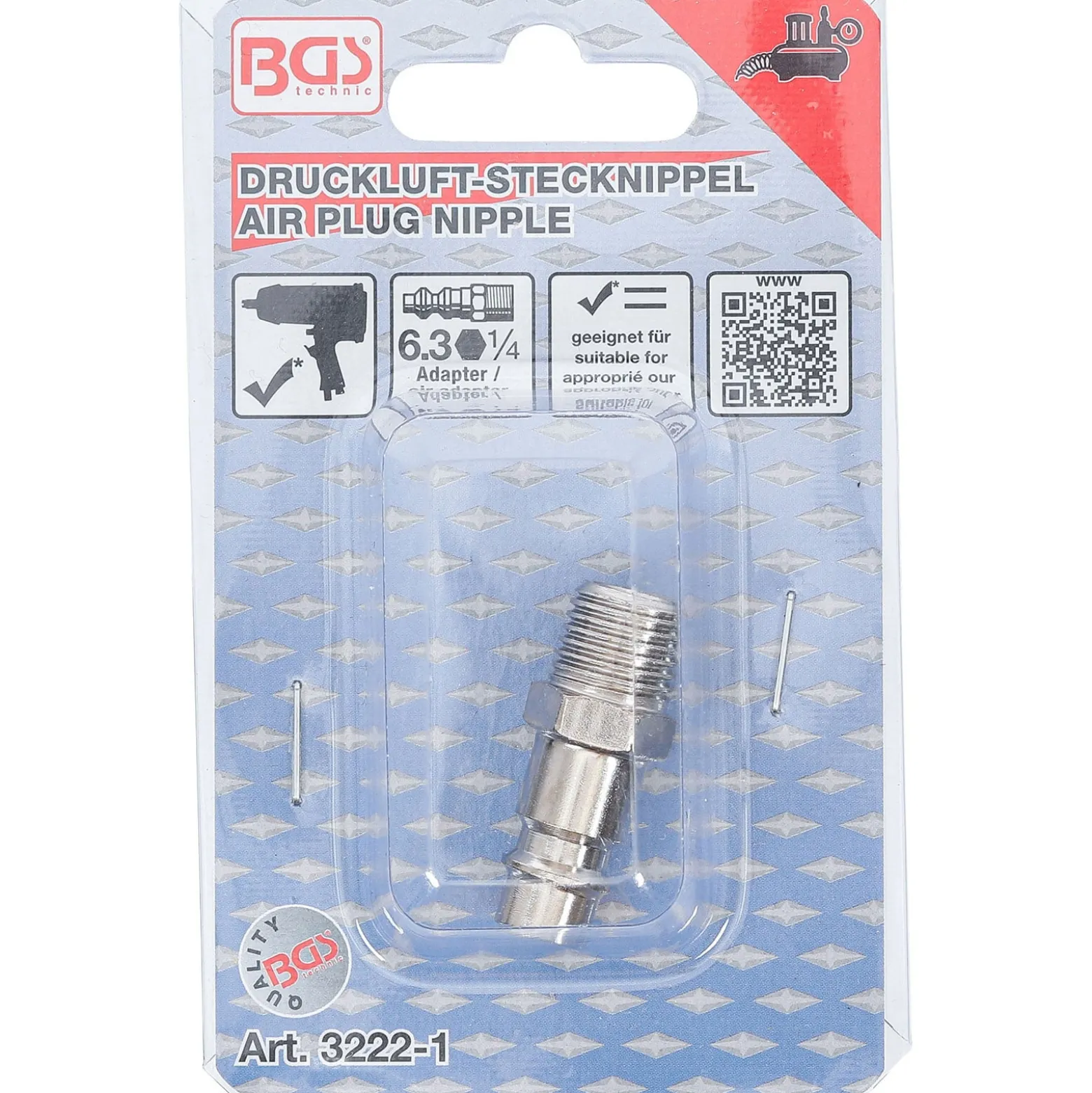 BGS Druckluft-Stecknippel 6,3 mm (1/4") Außengewinde - 3222-1
