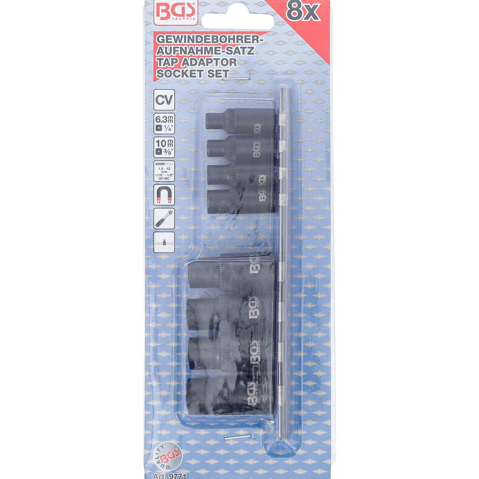 BGS Gewindebohrer-Aufnahme-Satz 6,3 mm (1/4") / 10 mm (3/8") 8tlg. - 9771