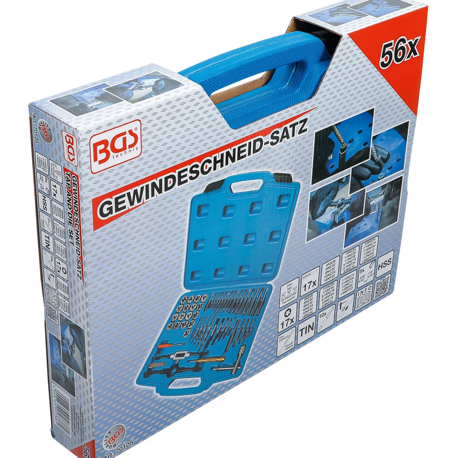 BGS Gewindeschneid-Satz Zoll 1/4" - 1/2" 56tlg. - 70105
