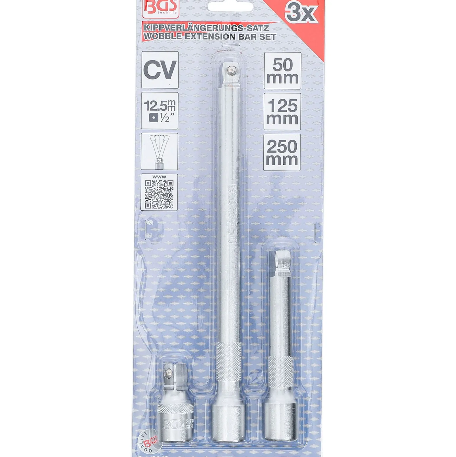 BGS Kippverlängerungs-Satz 12,5 mm (1/2") 50 / 125 / 250 mm 3tlg. - 2240