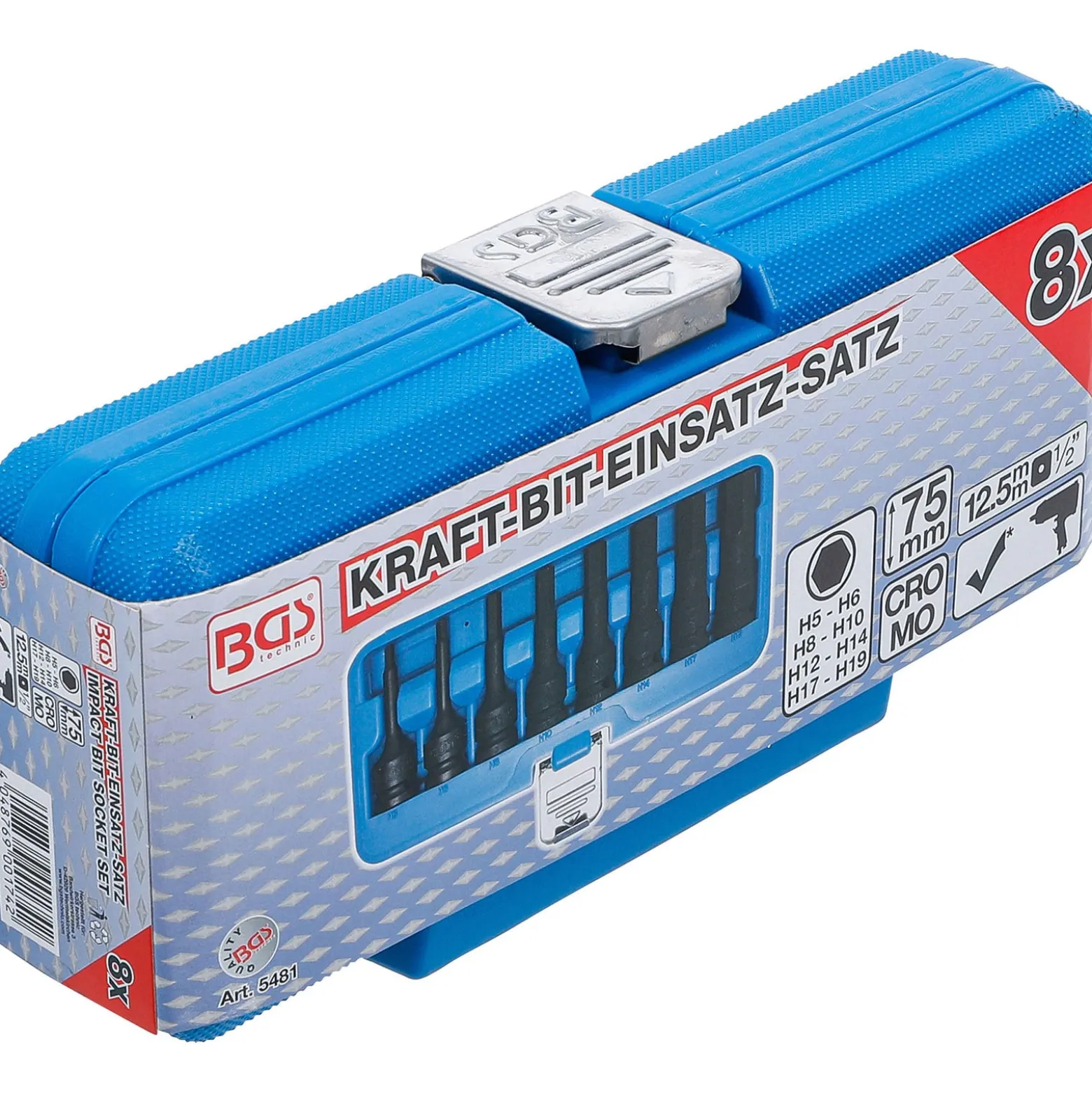 BGS Kraft-Bit-Einsatz-Satz Antrieb innenvierkant 12,5 mm (1/2") Innensechskant 5 - 19 mm 8tlg. - 5481