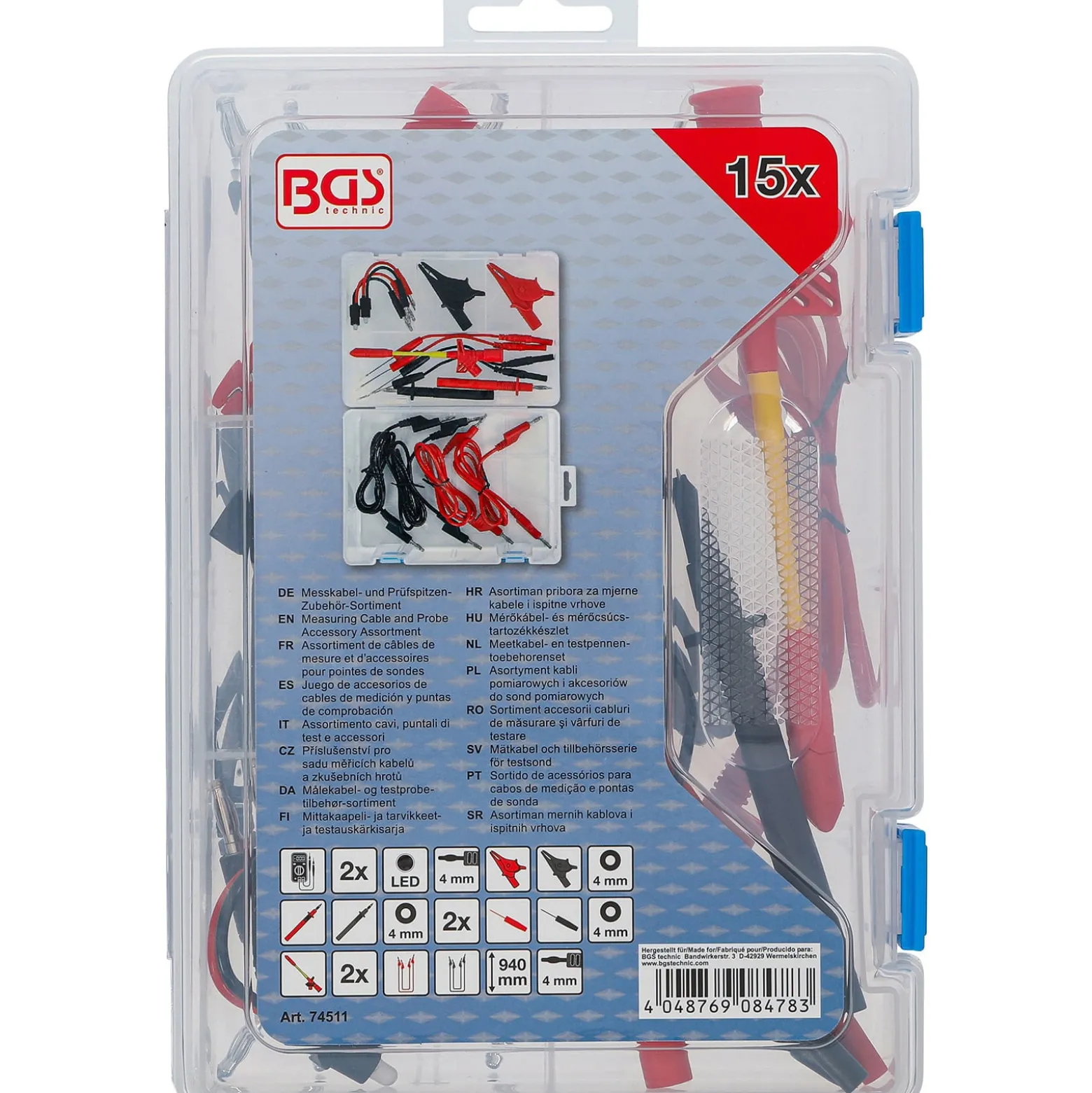 BGS Messkabel- und Prüfspitzen-Zubehör-Sortiment für Multimeter 15tlg. - 74511