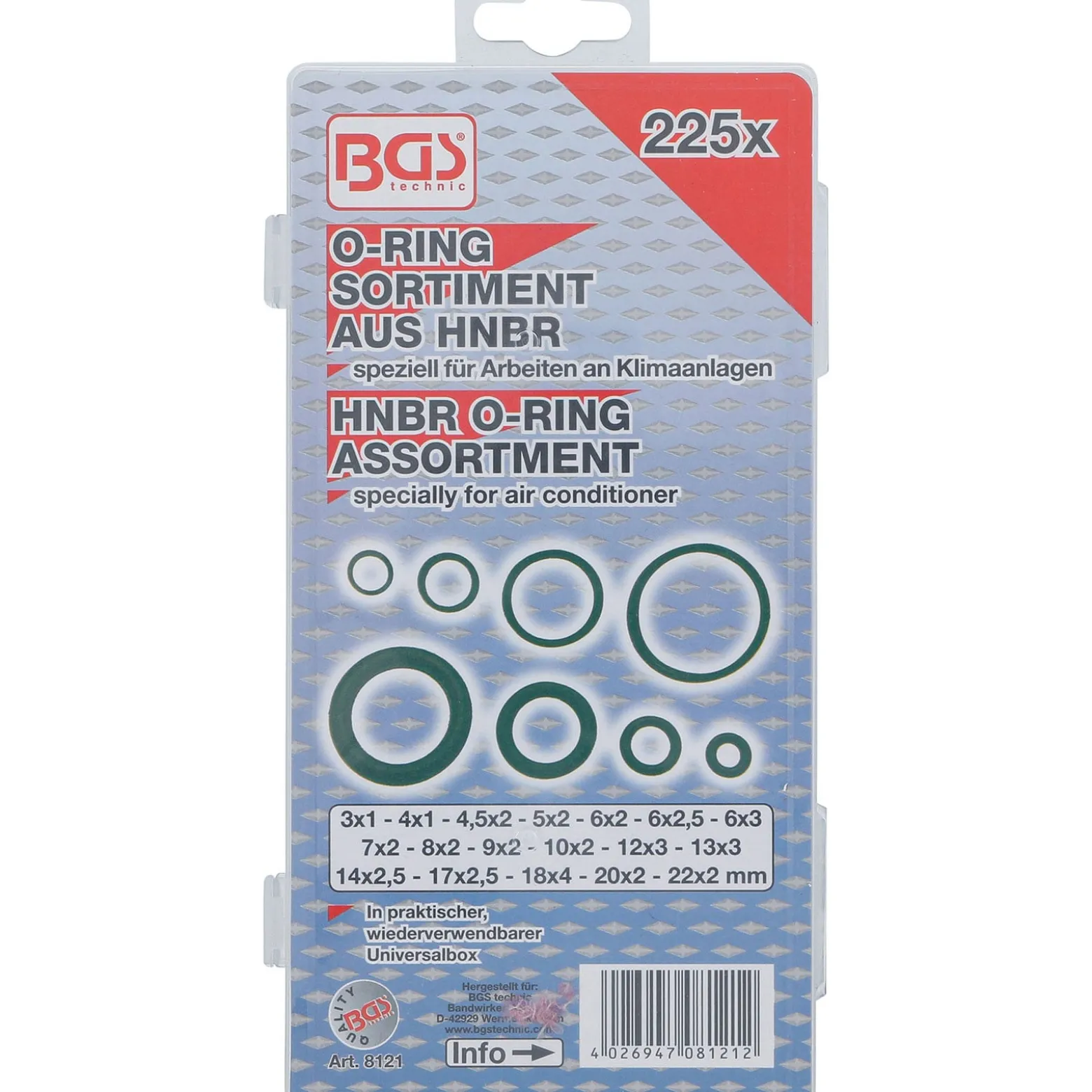 BGS O-Ring-Sortiment HNBR Ø 3 - 22 mm 225tlg. - 8121