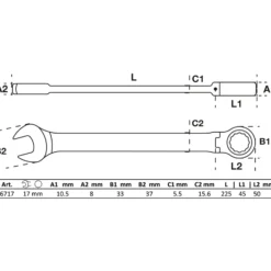 BGS Ratschenring-Maulschlüssel abwinkelbar SW 17 mm - 6717