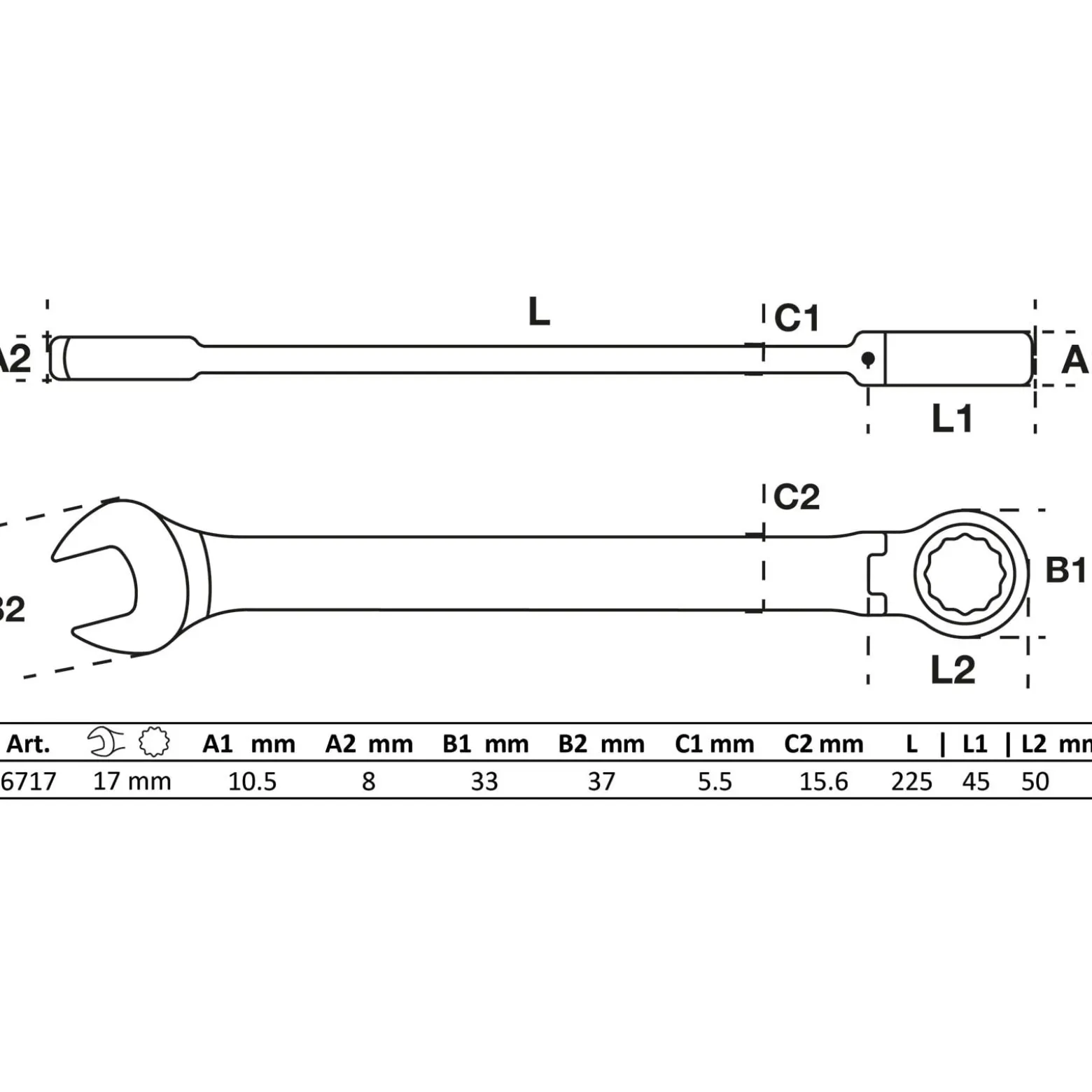BGS Ratschenring-Maulschlüssel abwinkelbar SW 17 mm - 6717