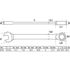 BGS Ratschenring-Maulschlüssel abwinkelbar SW 19 mm - 6719