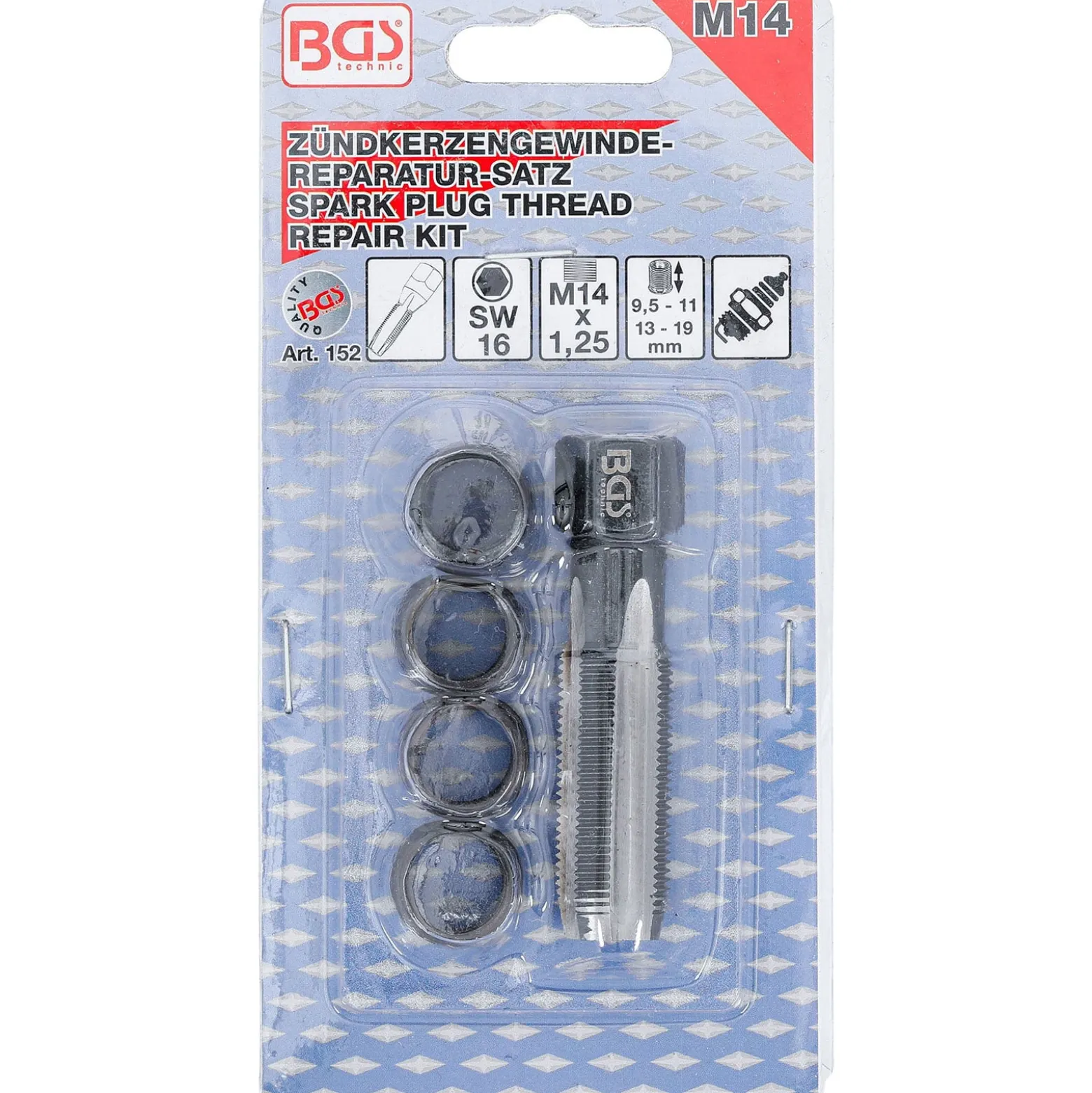 BGS Reparatursatz für Zündkerzengewinde M14 x 1,25 mm 5tlg. - 152