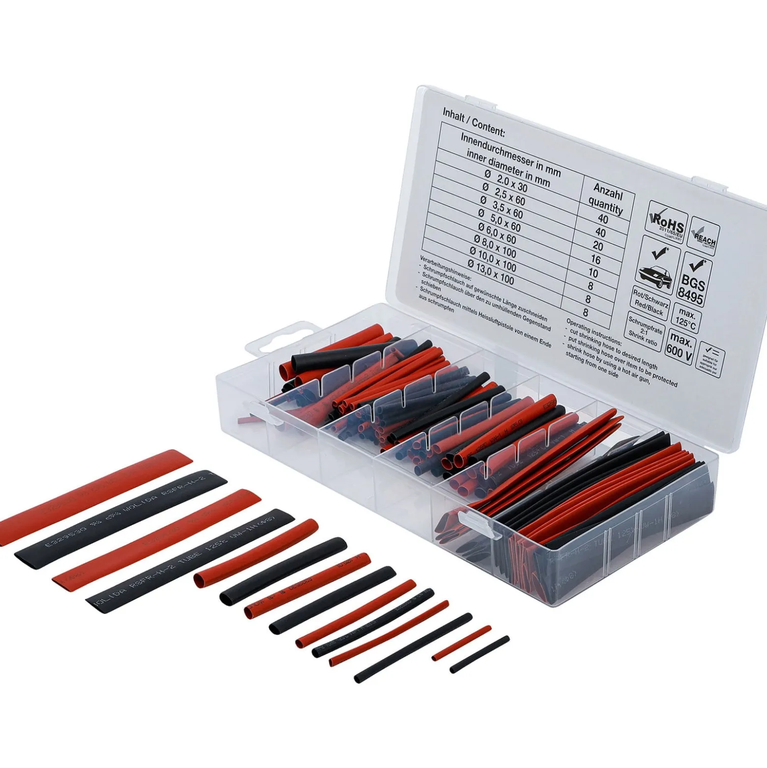 BGS Schrumpfschlauch-Sortiment rot / schwarz 150tlg. - 9404