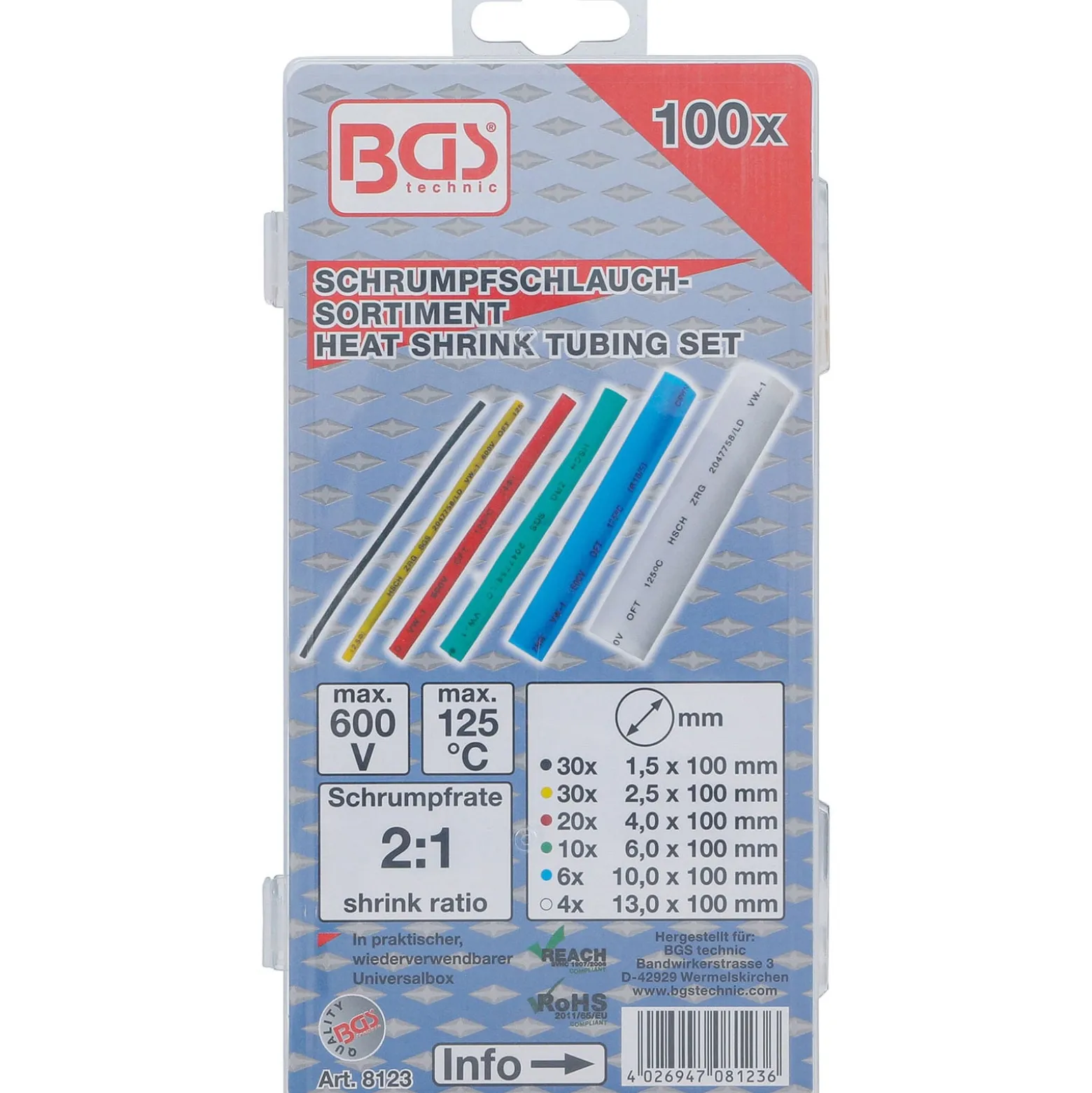 BGS Schrumpfschlauch-Sortiment farbig 100tlg. - 8123