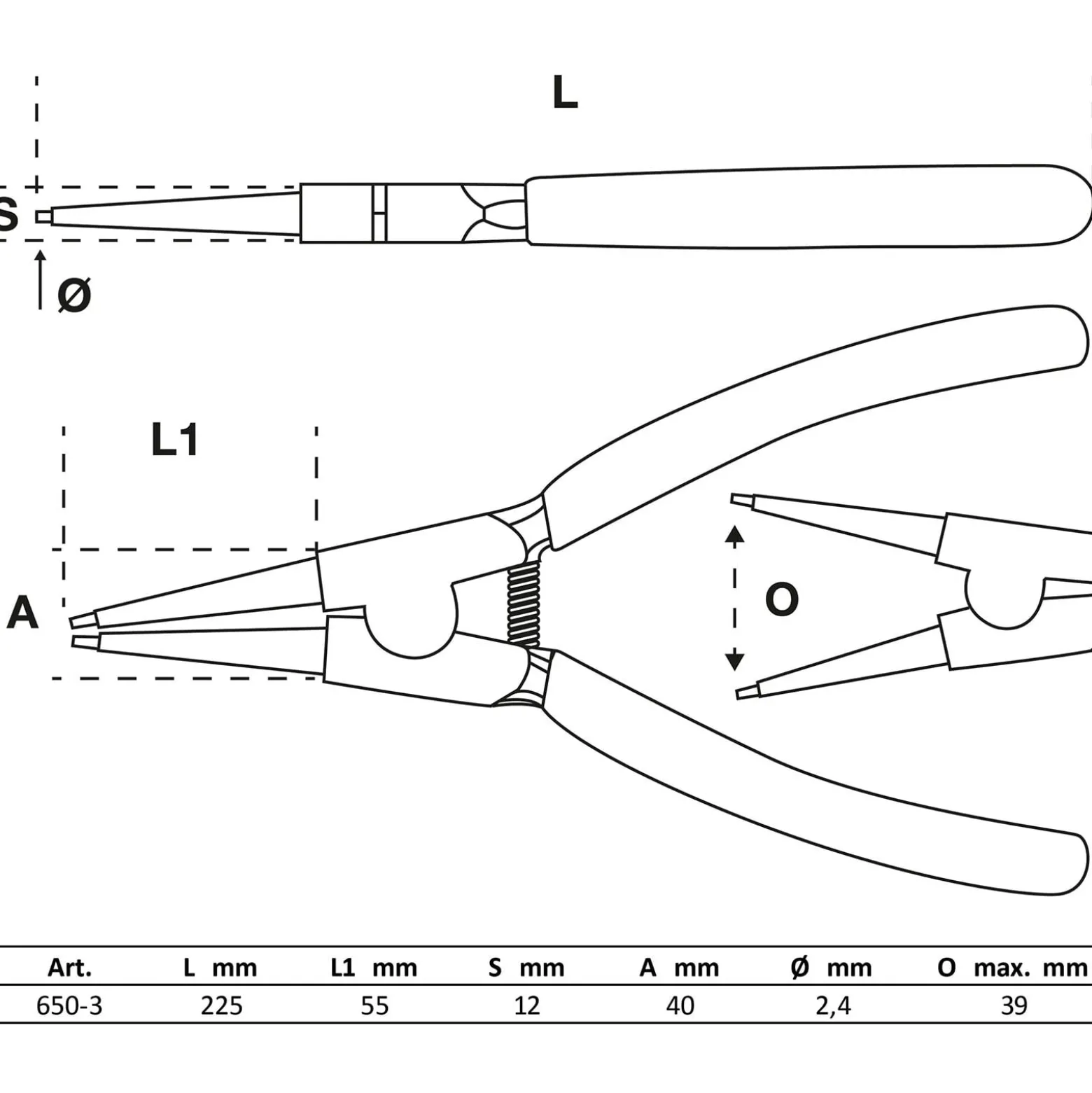 BGS Sprengringzange gerade für Außensprengringe 225 mm - 650-3