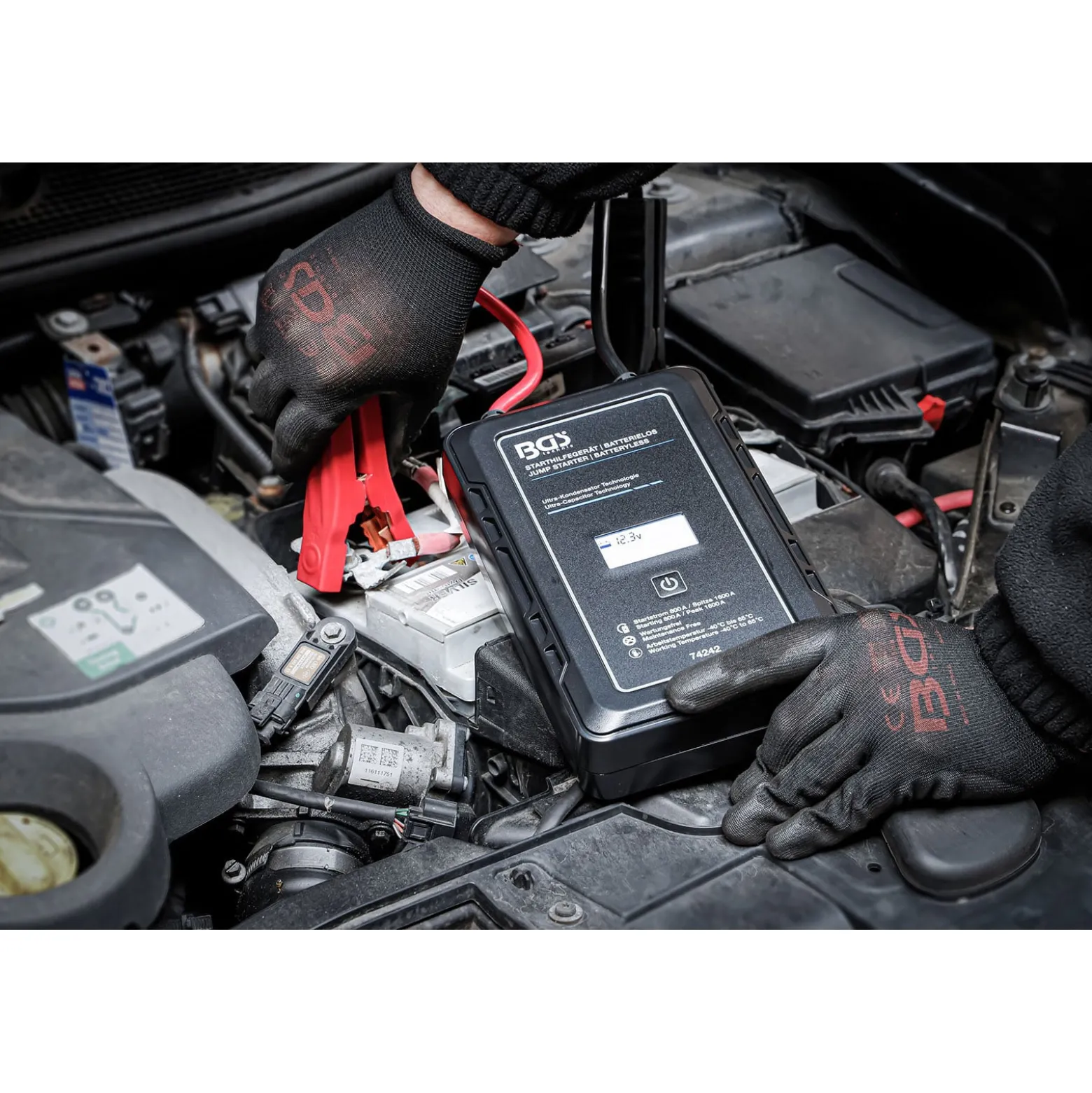 BGS Starthilfegerät Batterielos mit Ultra-Kondensator Technologie 12 V / 800 A / 1600 A - 74242