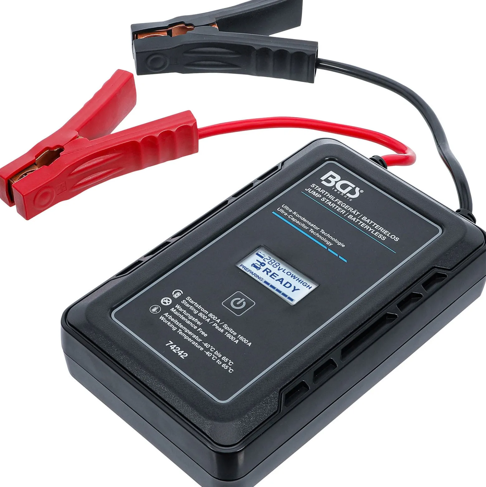 BGS Starthilfegerät Batterielos mit Ultra-Kondensator Technologie 12 V / 800 A / 1600 A - 74242