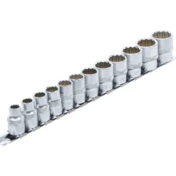 BGS Steckschlüssel-Einsatz-Satz Zwölfkant Antrieb Innenvierkant 10 mm (3/8") SW 8 - 19 mm 12tlg. - 9105
