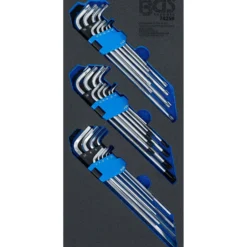 BGS Werkstattwageneinlage 1/3: Winkelschlüssel-Satz extra lang T-Profil (für Torx) / T-Profil (für Torx) mit Bohrung / Innensechskant 27tlg. - 74259