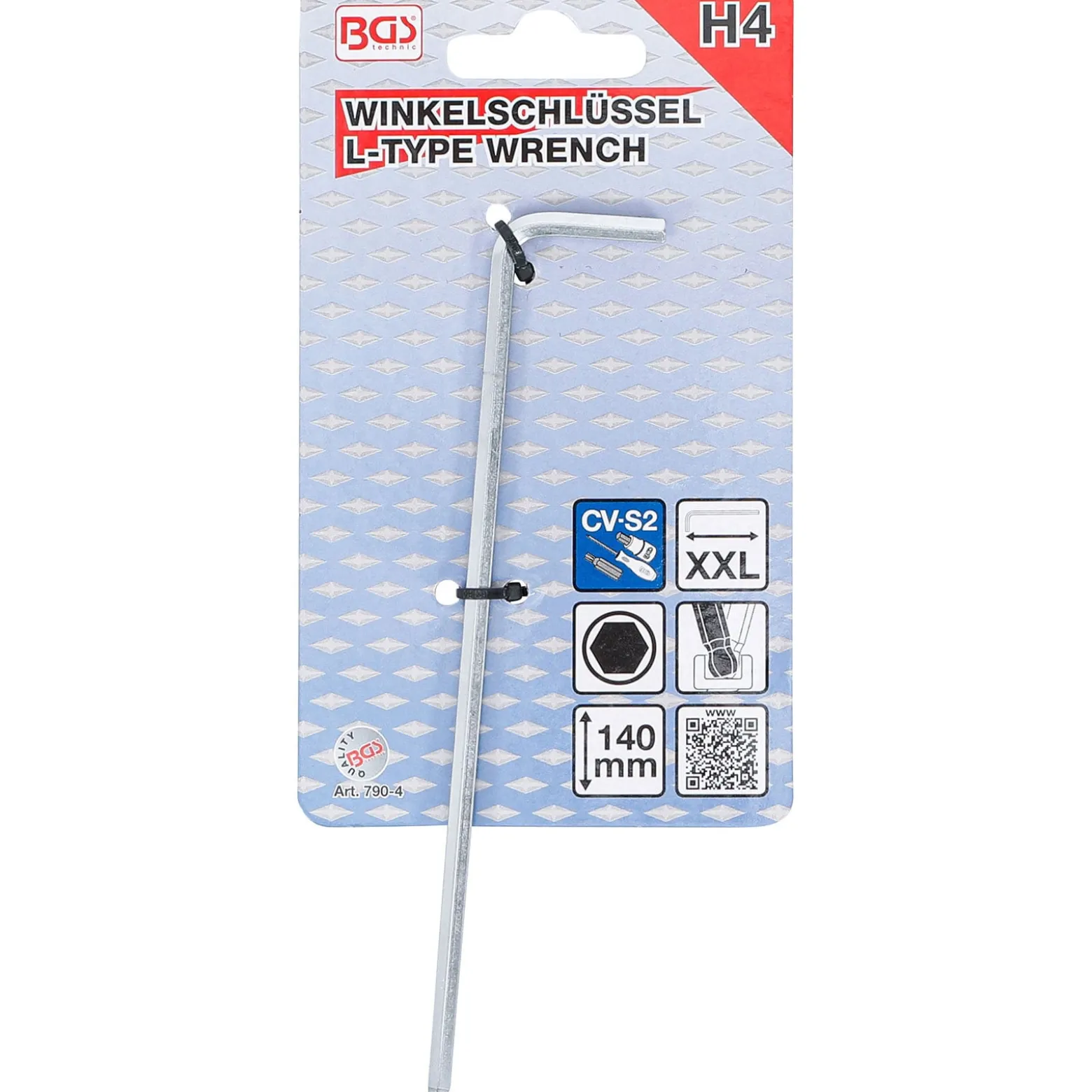 BGS Winkelschlüssel extra lang Innensechskant/Innensechskant mit Kugelkopf 4 mm - 790-4