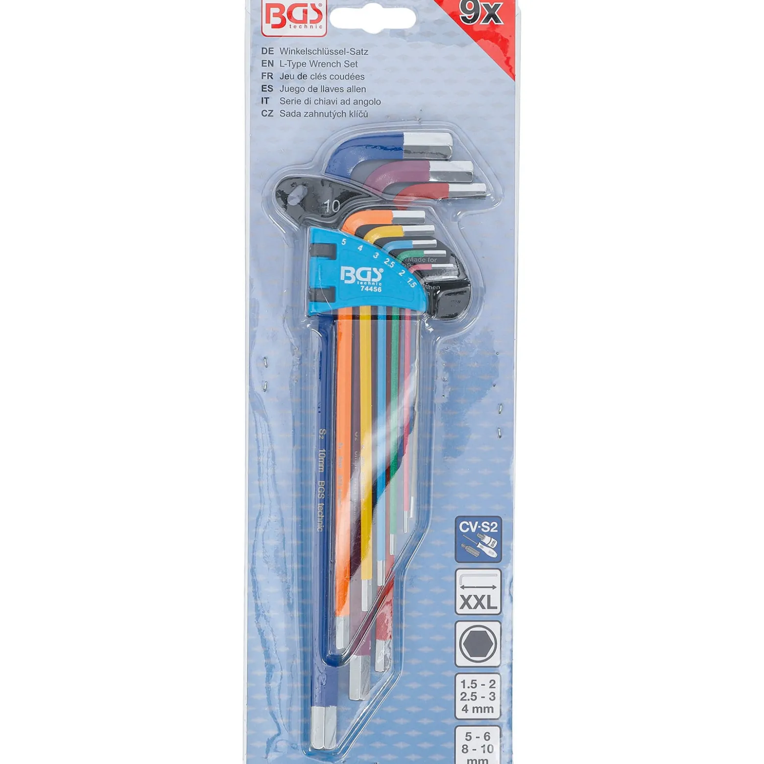 BGS Winkelschlüssel-Satz Multicolour extra lang Innensechskant 1,5 - 10 mm 9tlg. - 74456