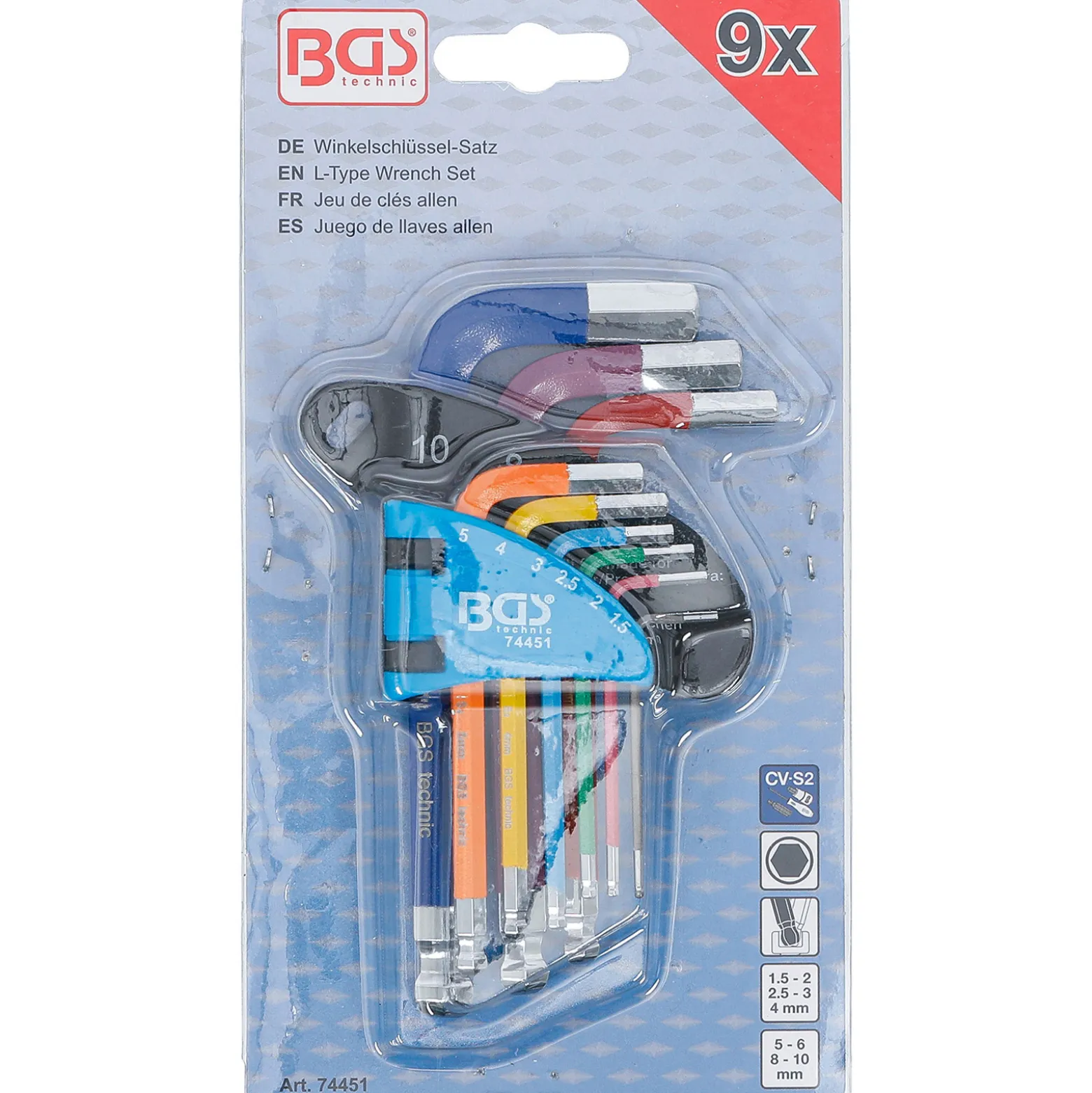 BGS Winkelschlüssel-Satz Multicolour kurz Innensechskant, Innensechskant mit Kugelkopf 1,5 - 10 mm 9tlg. - 74451
