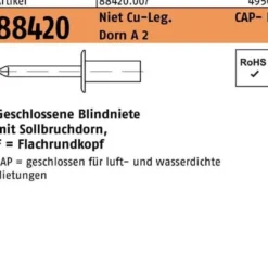 Blindniete R 88420 Flachrundkopf 3,2x9 Niet Kupfer-Leg./Dorn A 2 500St. GESIPA