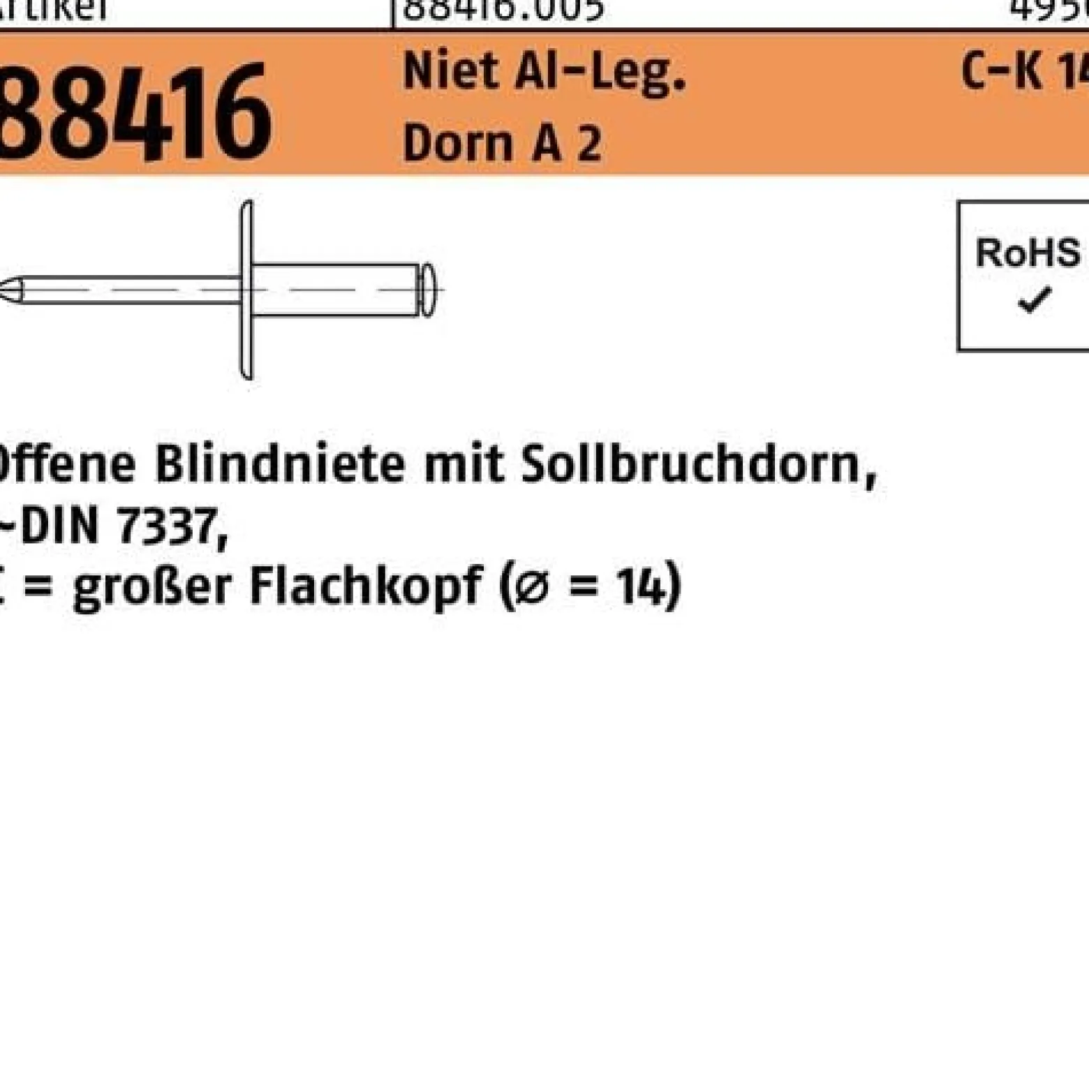 Blindniete R 88416 großer FLAKO 5x10 Niet Aluminium/Dorn A 2 250St.