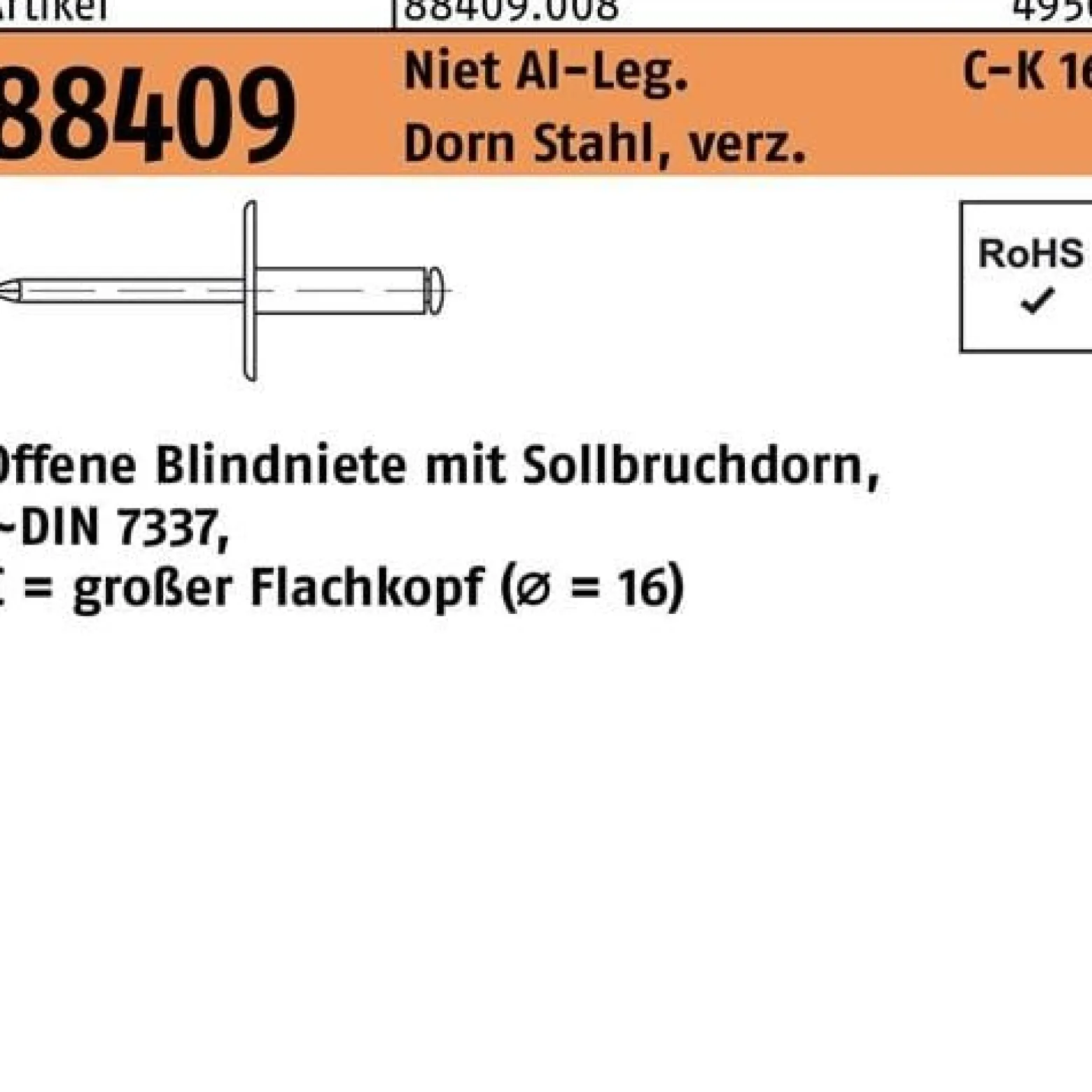 Blindniete R 88409 großer FLAKO 4,8x20 Niet Aluminium/Dorn Stahl verz. 250St.