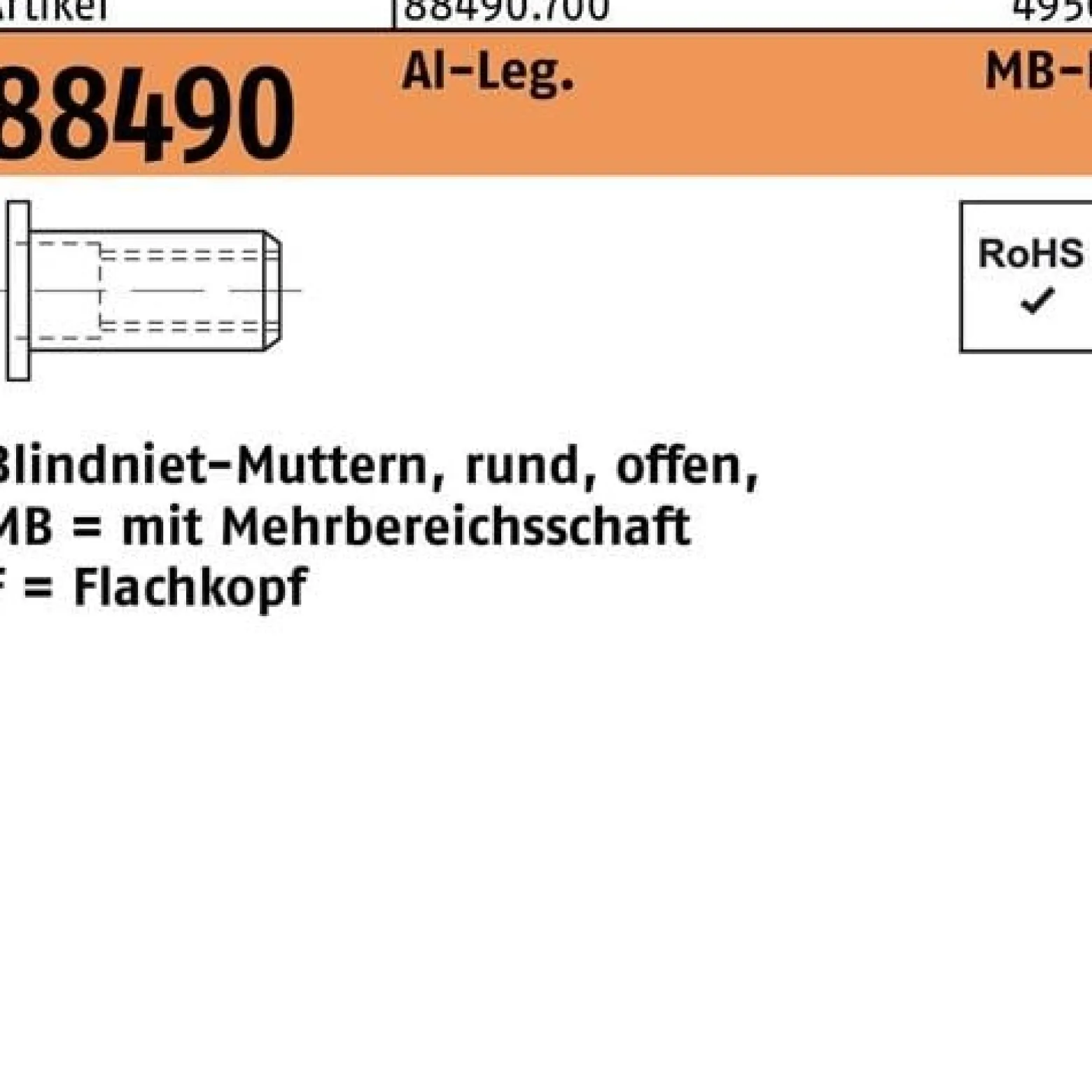 Blindnietmutter R 88490 FLAKO M8/0,5 - 7,5 Aluminium 500 Stück