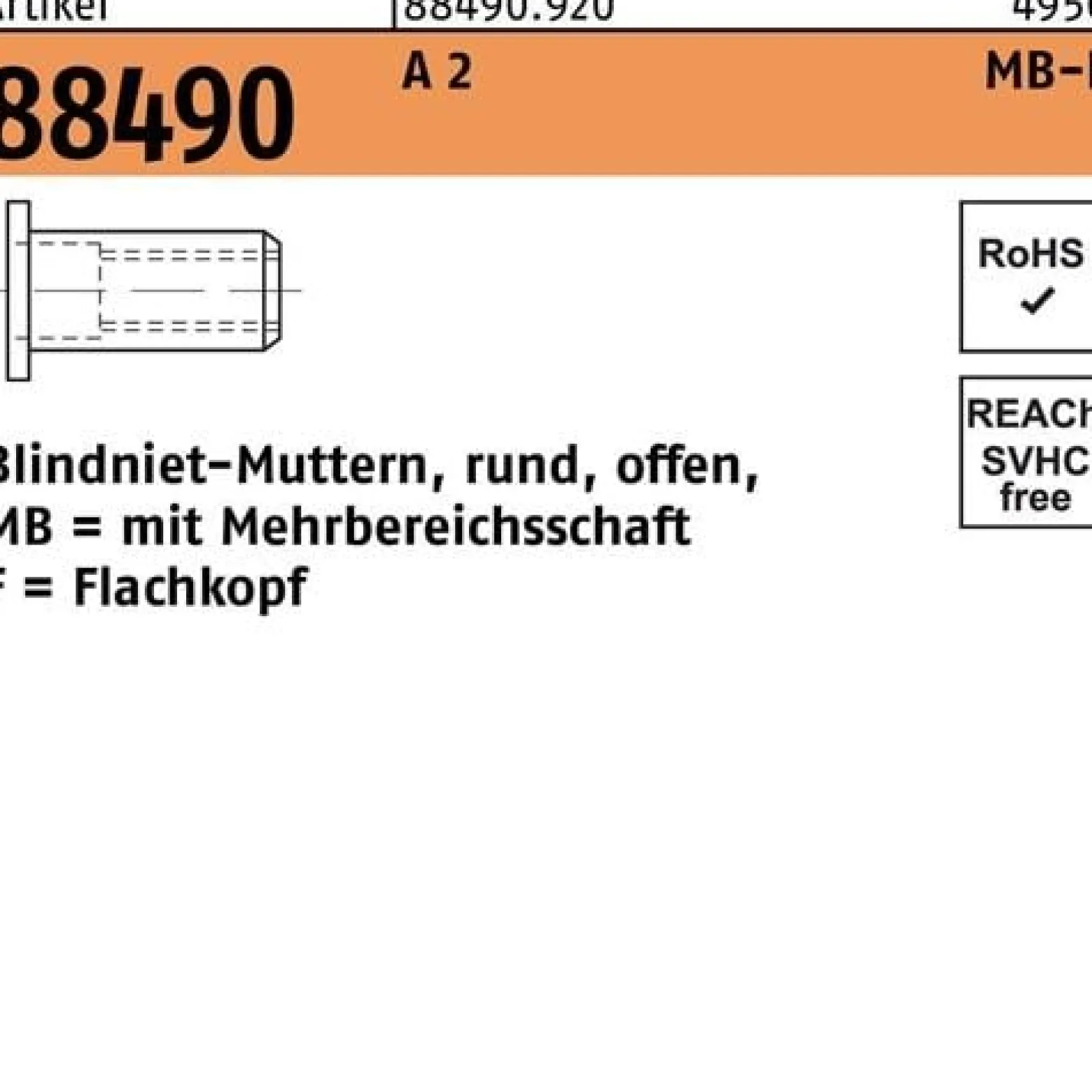 Blindnietmutter R 88490 FLAKO M5/0,5 - 5,0 A 2 500 Stück
