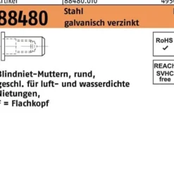 Blindnietmutter R 88480 FLAKO M8 /0,5 -3,5 Stahl galv.verz. 200 Stück