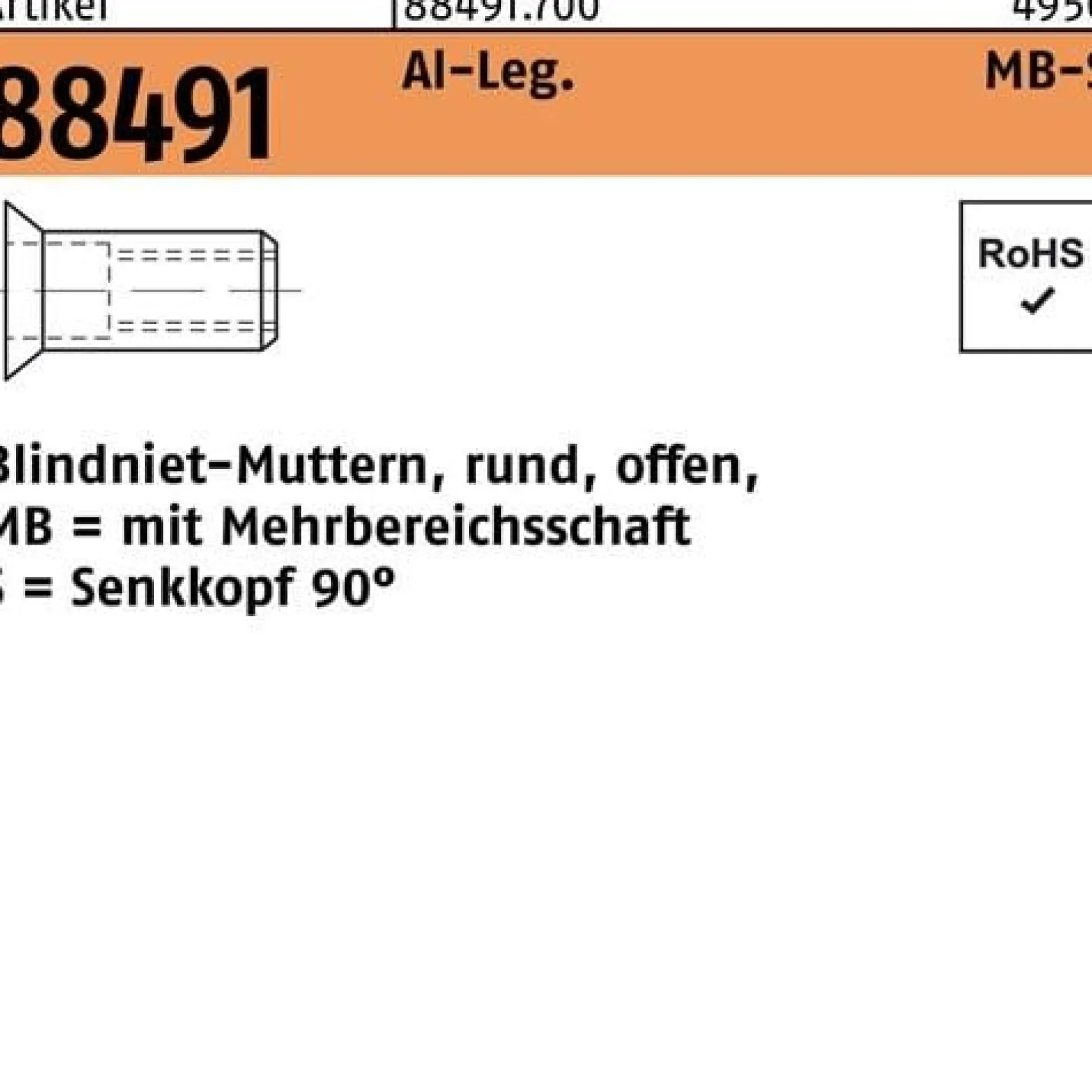 Blindnietmutter R 88491 SEKO M8/1,5 - 7,5 Aluminium 500 Stück
