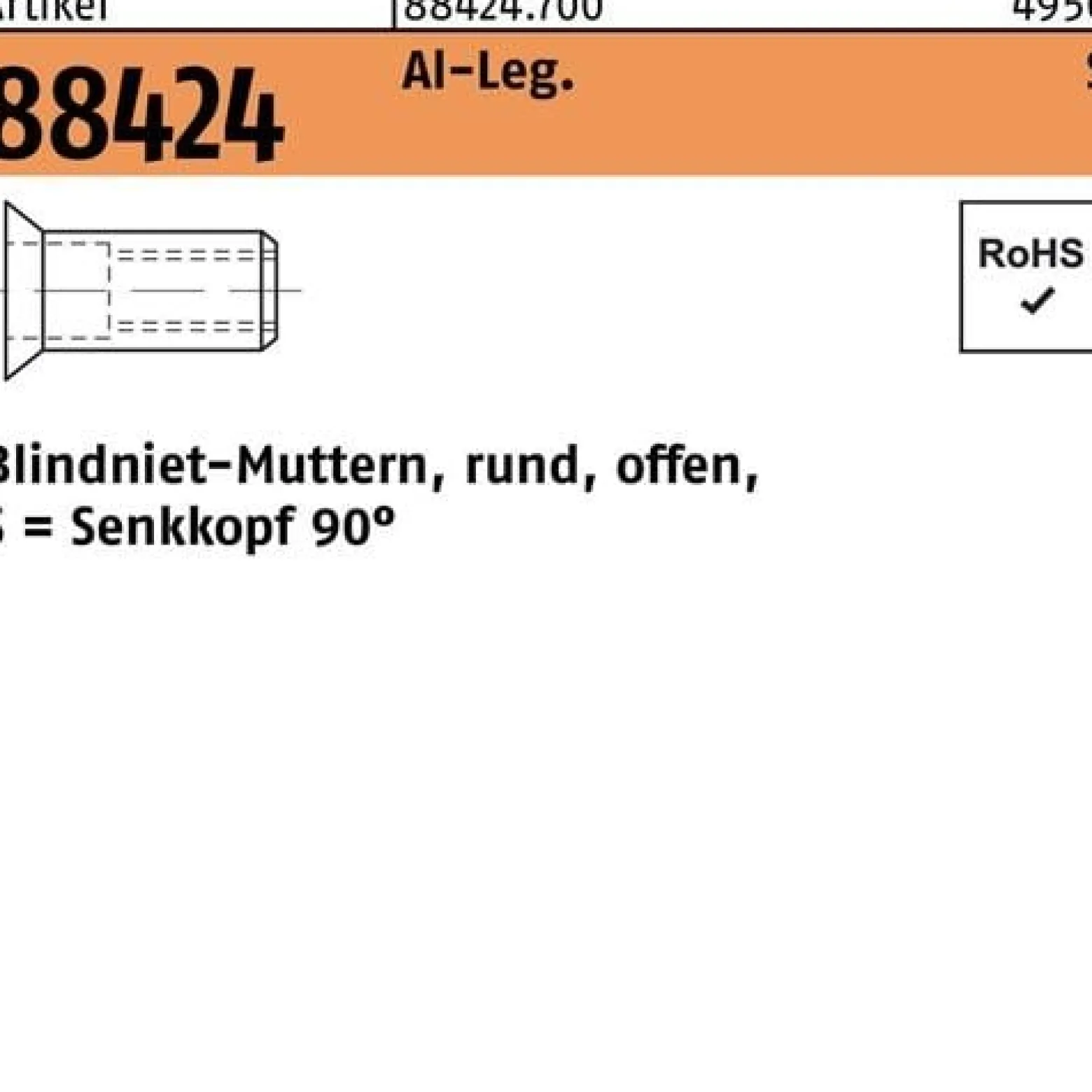 Blindnietmutter R 88424 SEKO M6 /4,0 -6,5 Aluminium 250 Stück