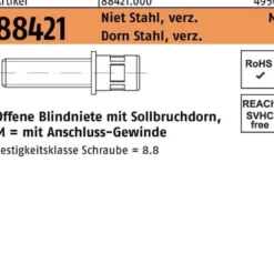 Blindnietschraube R 88421 M8x15,5/11x17 Niet Sta verz./Dorn Sta verz. 100St.