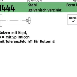Bolzen DIN 1444/ISO 2341 m.Kopf/Splintloch B 16 x 50/44 galv.verz. 10 Stück