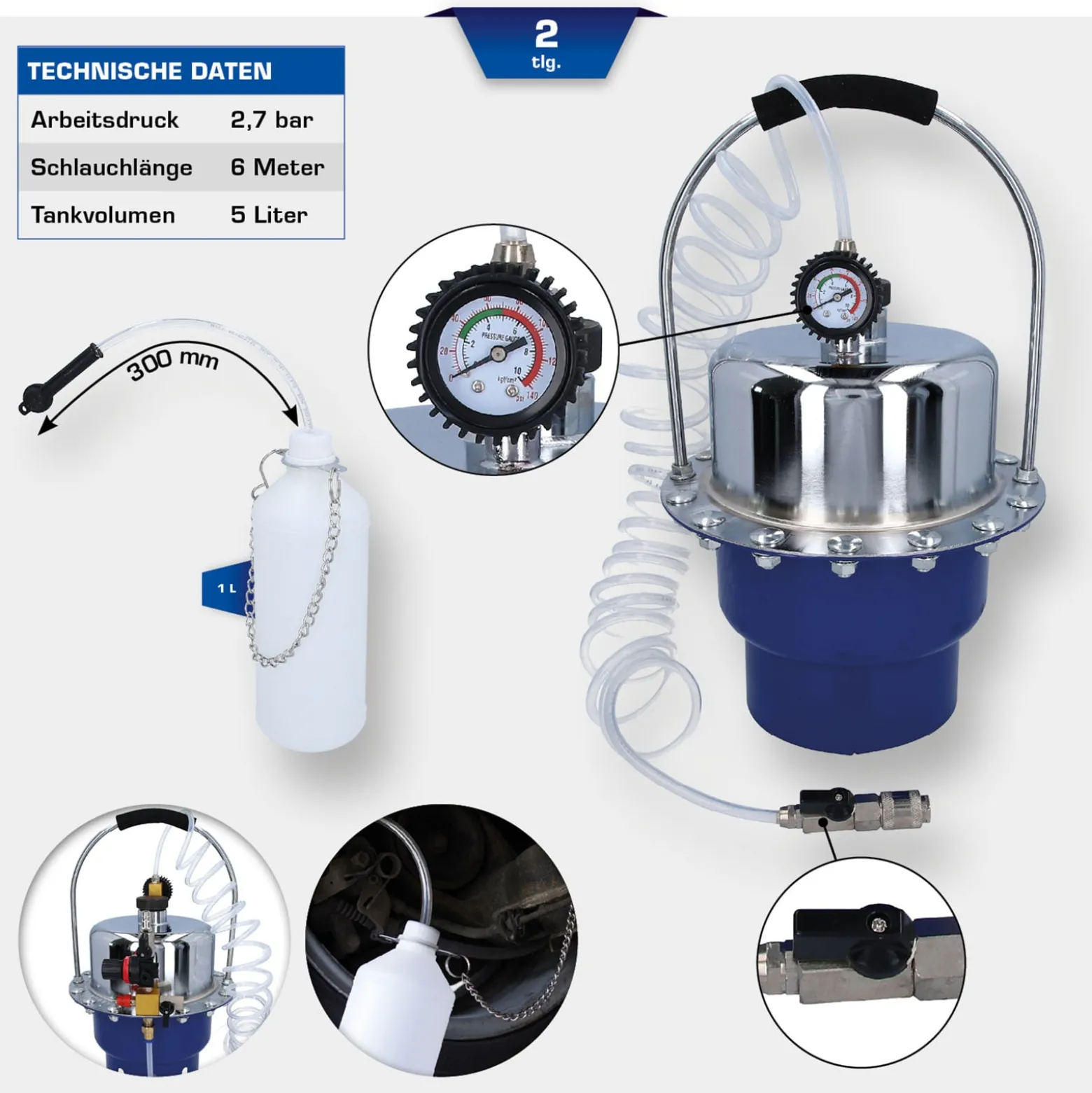 BRILLIANT TOOLS Druckluft-Bremsentlüftungsgerät mit Auffangflasche - BT701260
