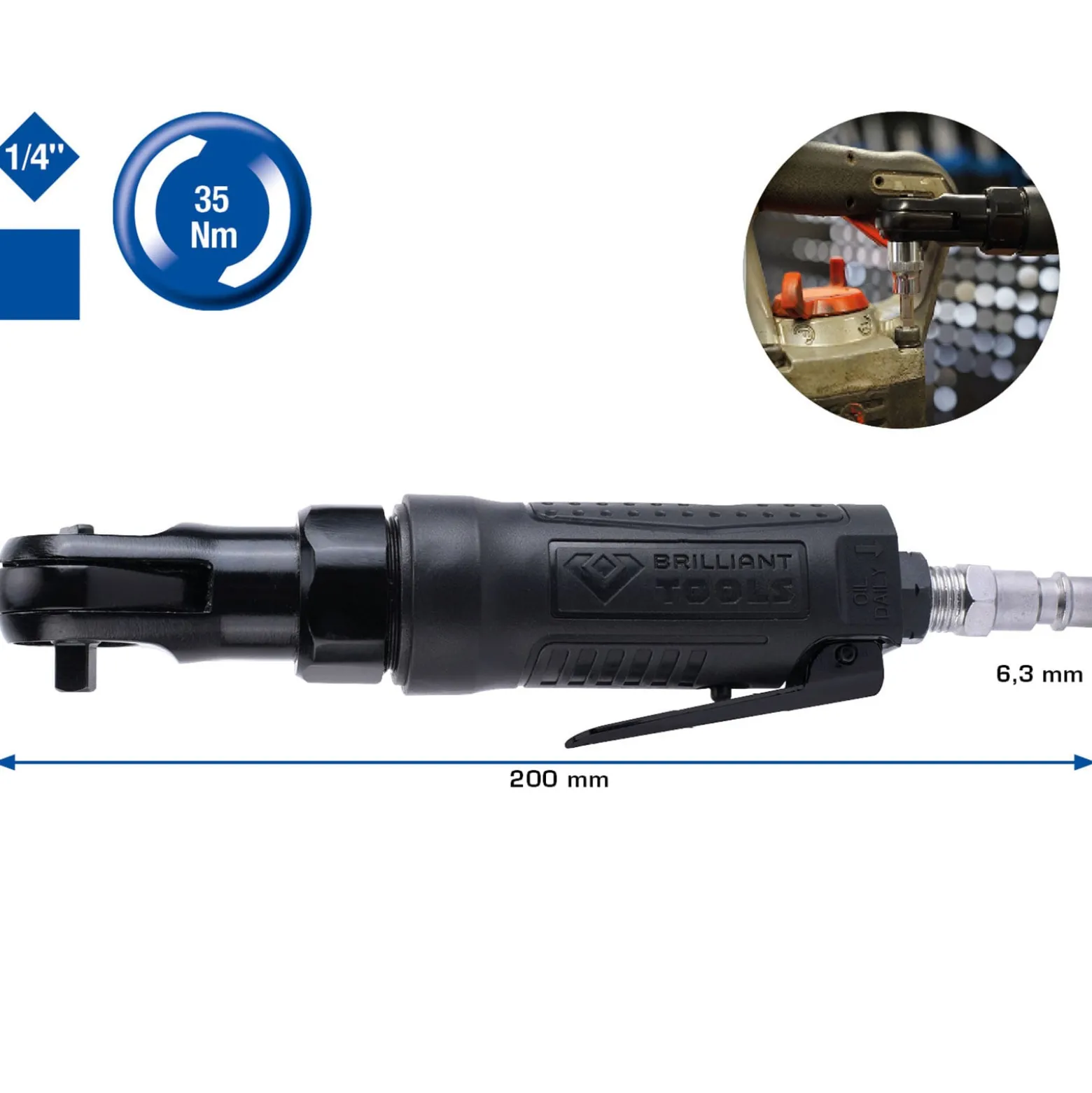 BRILLIANT TOOLS 1/4" Druckluft-Ratsche 35 Nm - BT160601