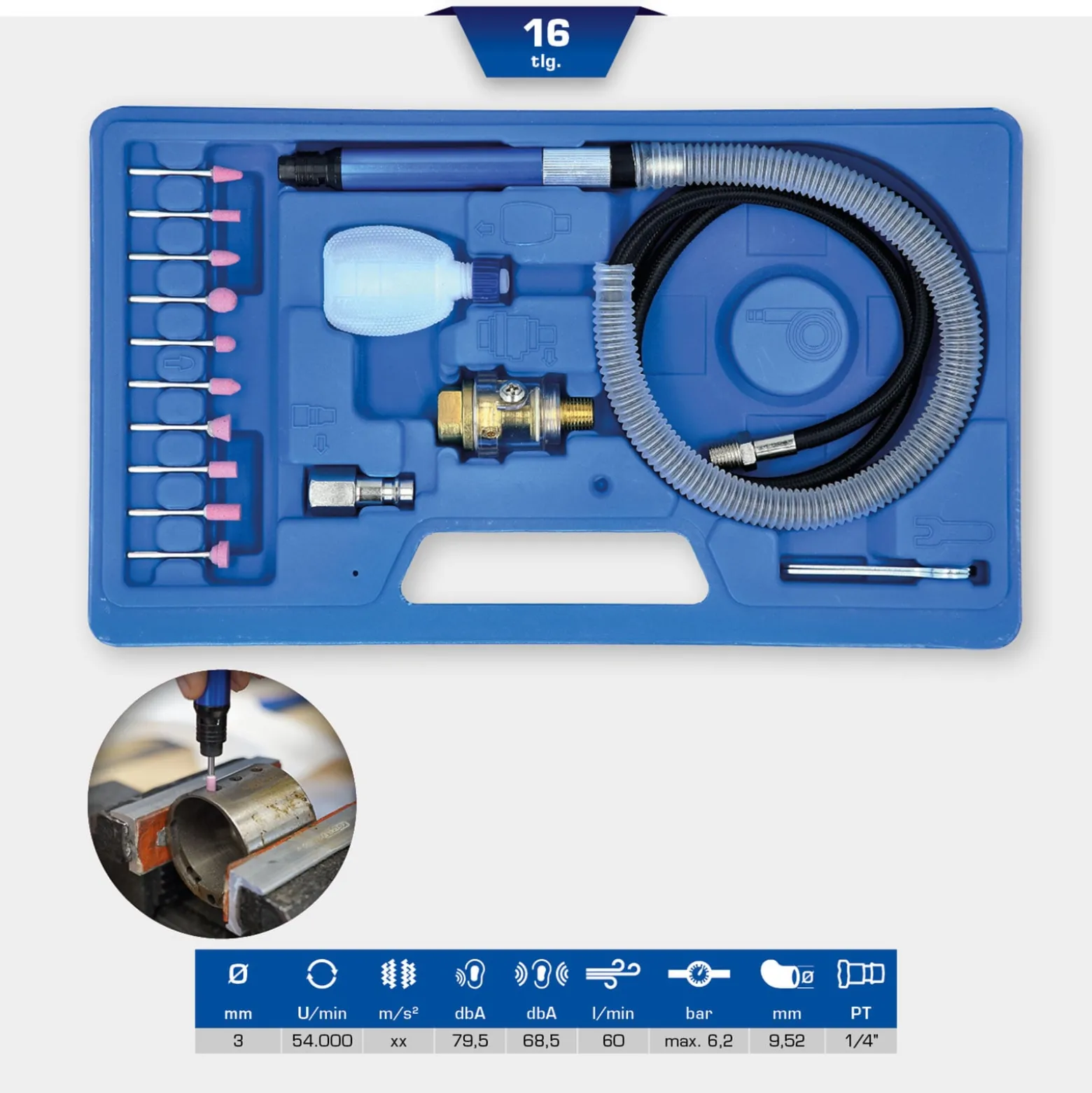 BRILLIANT TOOLS Druckluft-Stiftschleifer-Satz 16tlg. - BT160710