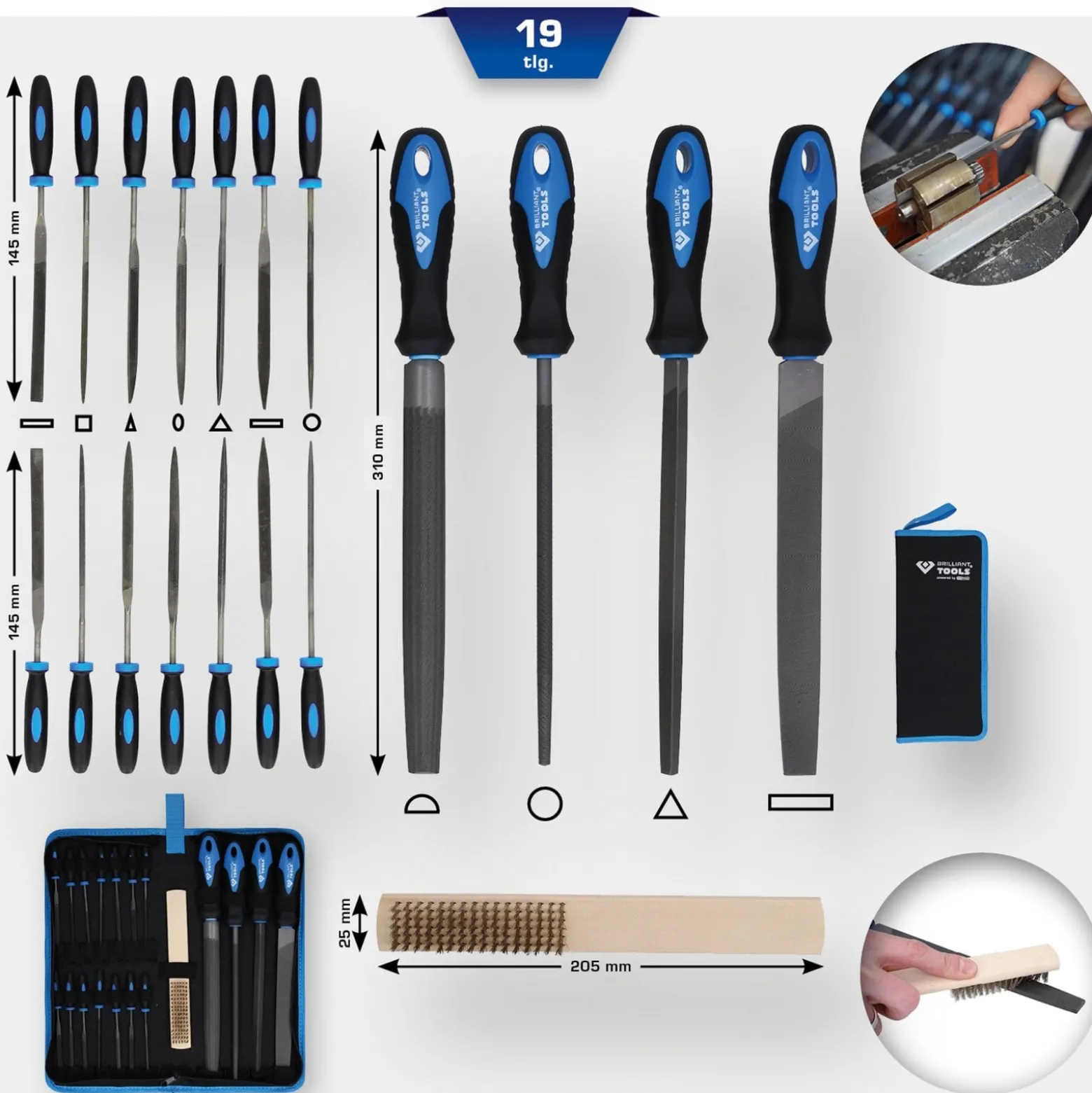 BRILLIANT TOOLS Feilen-Satz mit Feilenbürste 19tlg. - BT103030