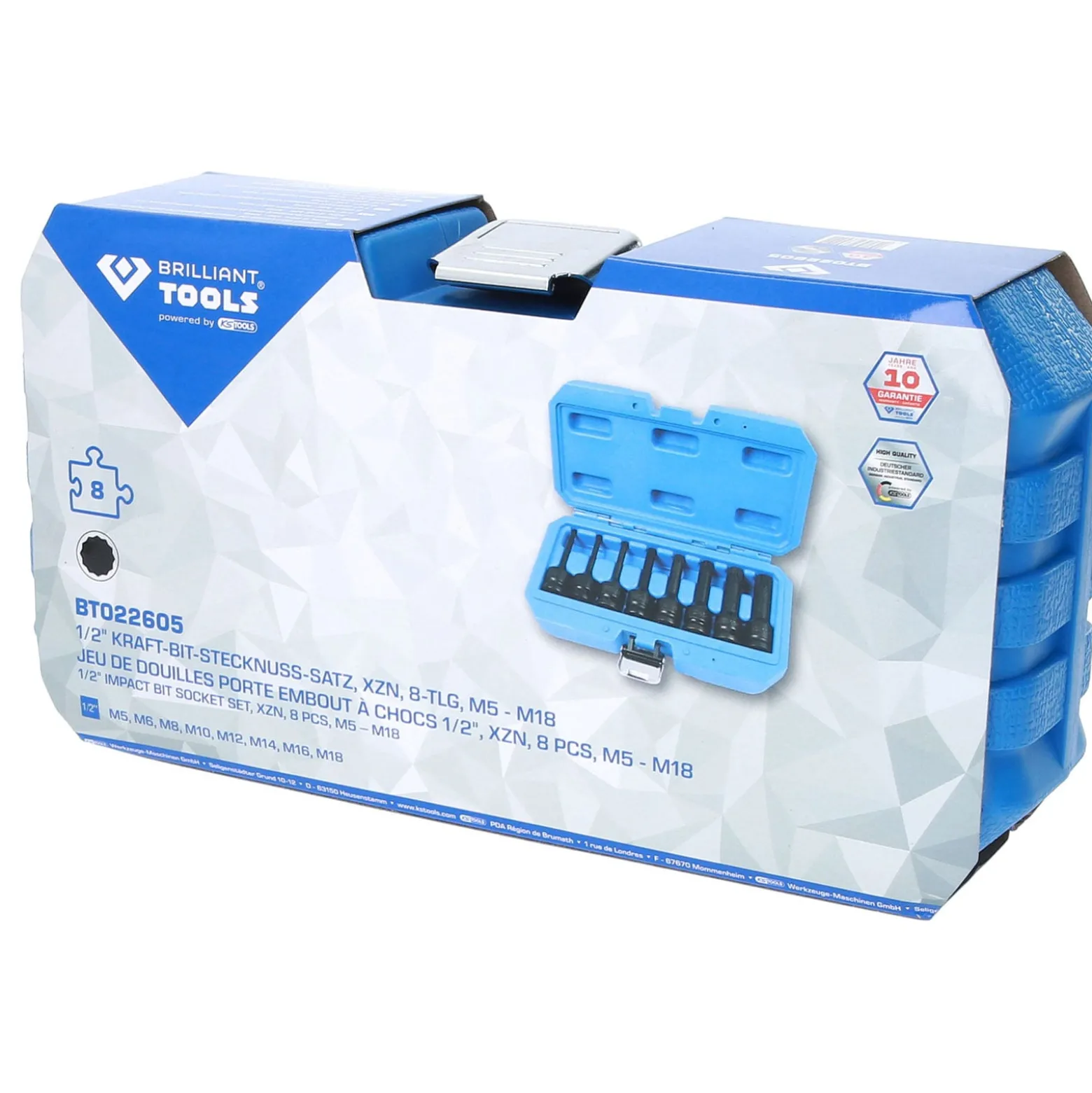 BRILLIANT TOOLS 1/2" Kraft-Bit-Stecknuss-Satz XZN 8tlg. M5 - M18 - BT022605
